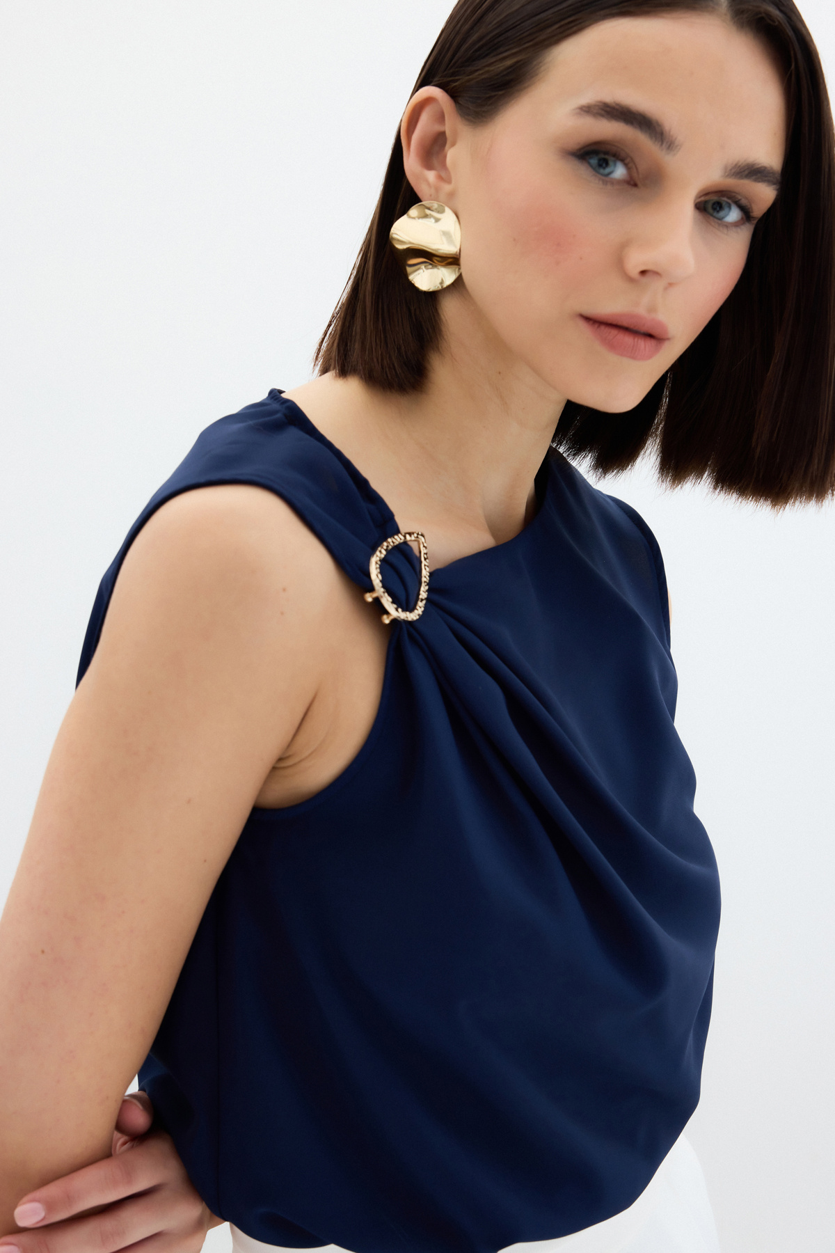 Tek Omuz Detaylı Bluz - Lacivert