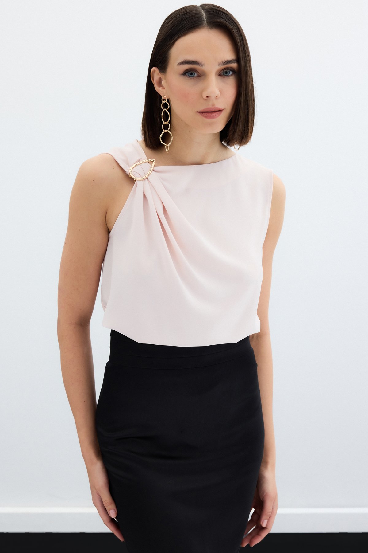One Shoulder Detailed Blouse - Powder