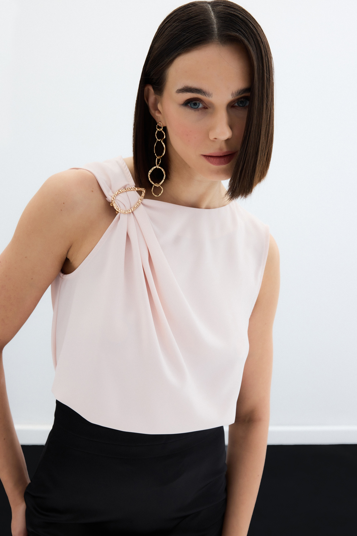 One Shoulder Detailed Blouse - Powder