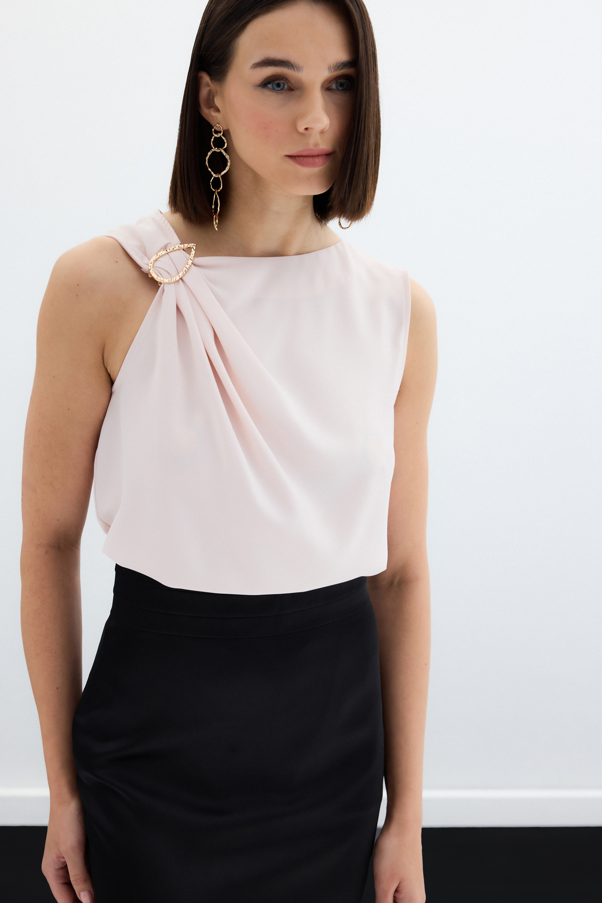 One Shoulder Detailed Blouse - Powder