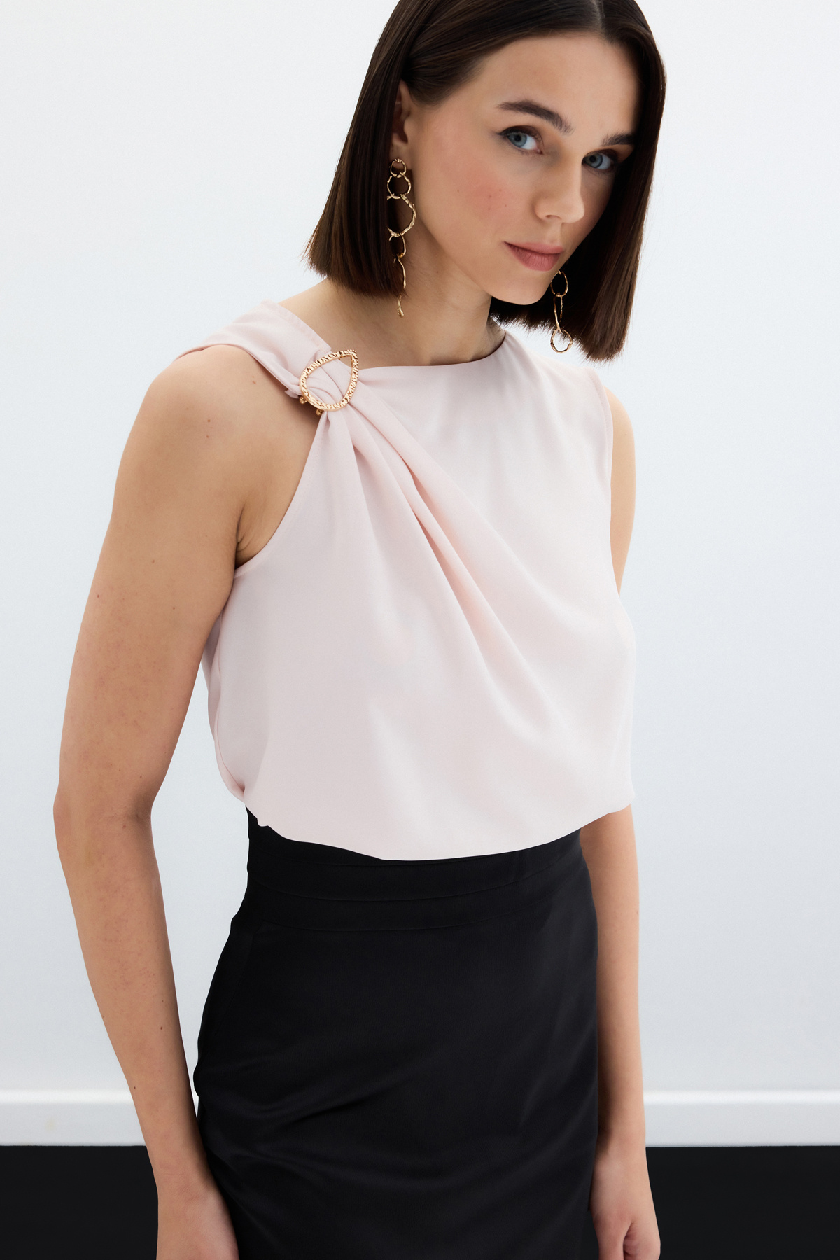 One Shoulder Detailed Blouse - Powder
