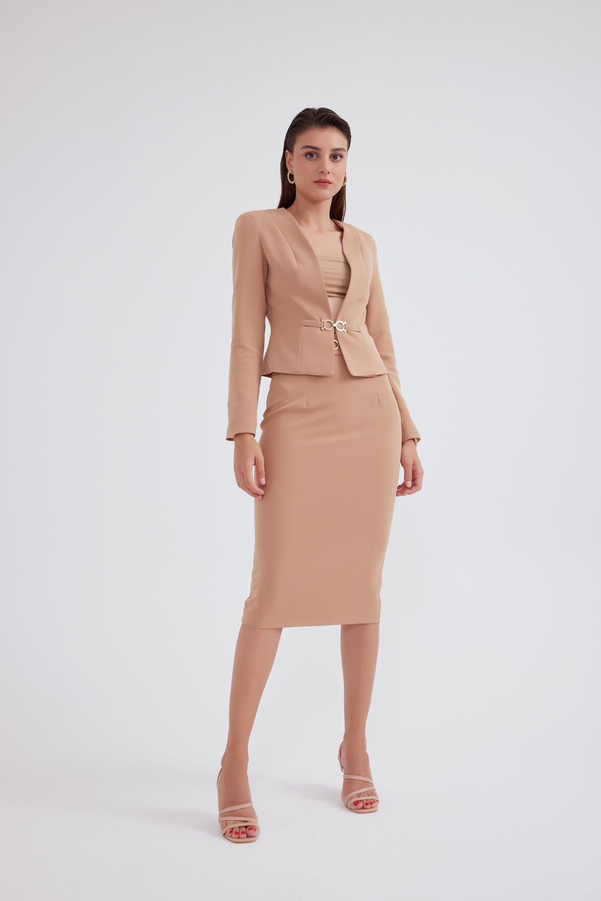 Toka detaylı  kalem etek - CAMEL