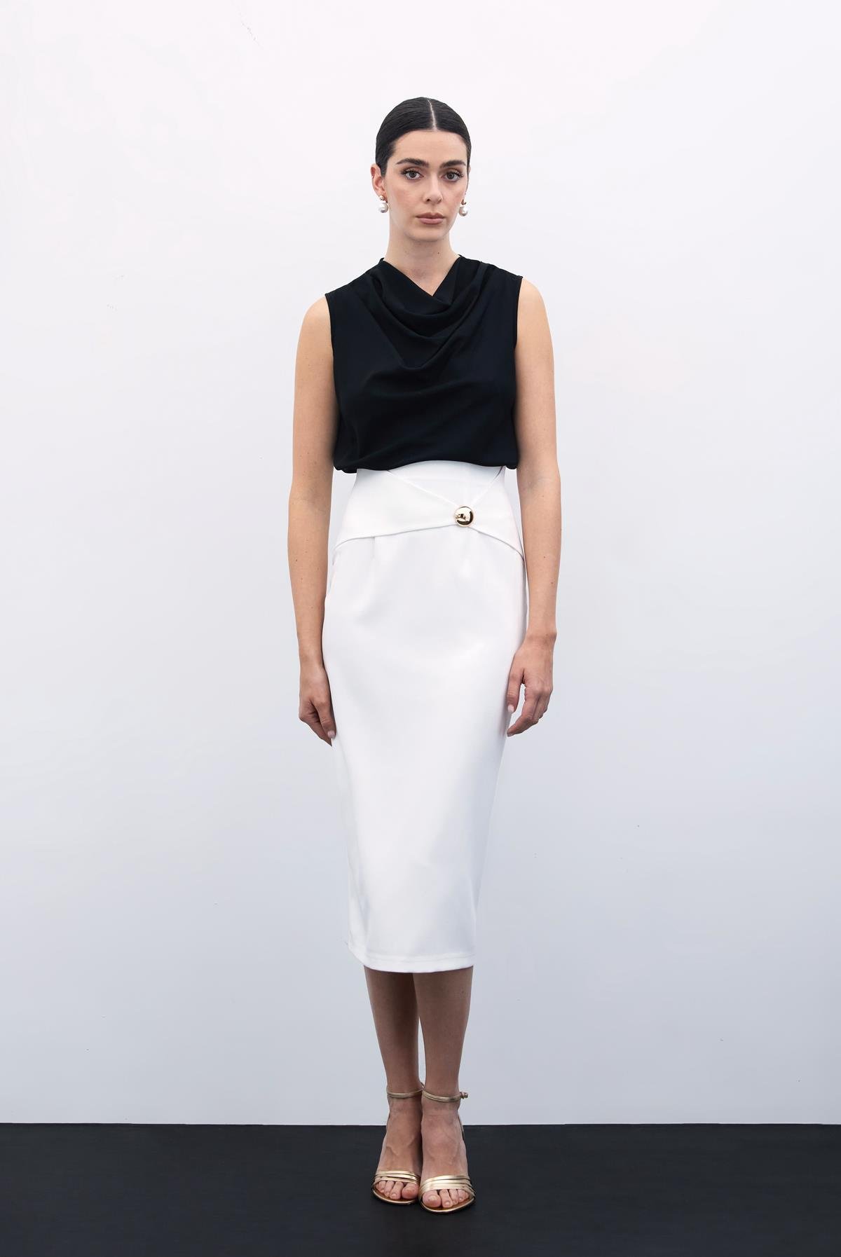 Toka Detaylı Kalem Etek - Ekru