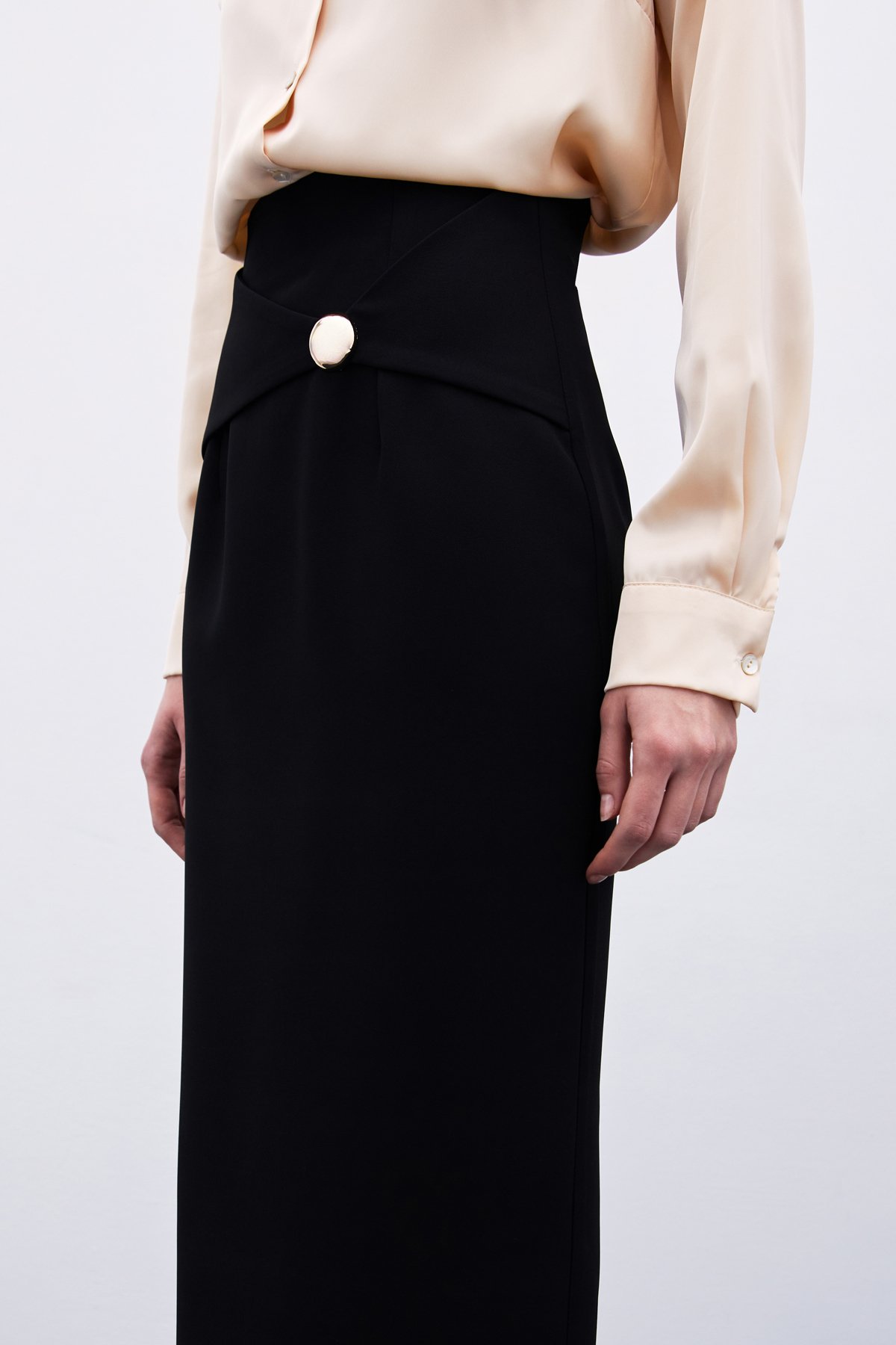 Pencil Skirt with Buckle Detail - Black