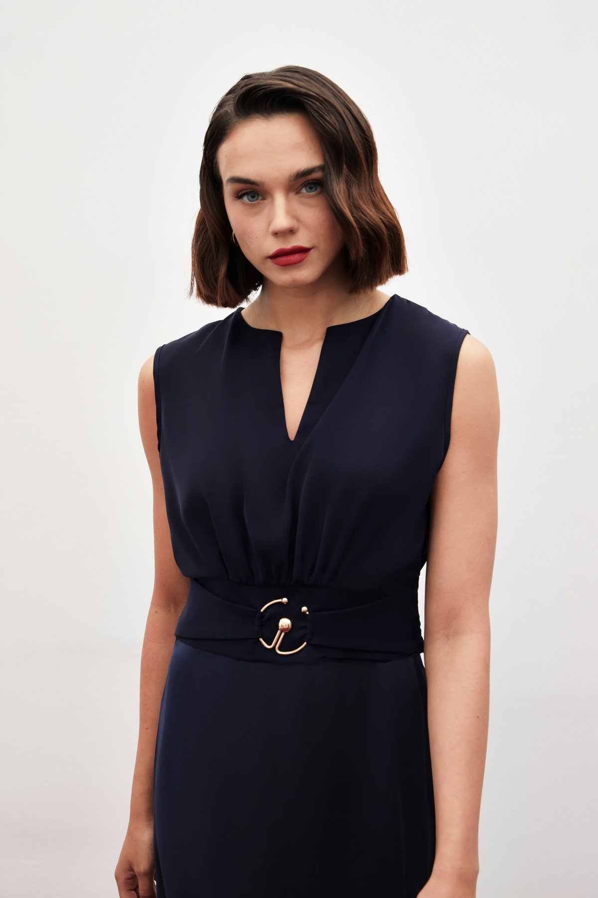 Toka Detaylı Kolsuz Bluz - LACİVERT