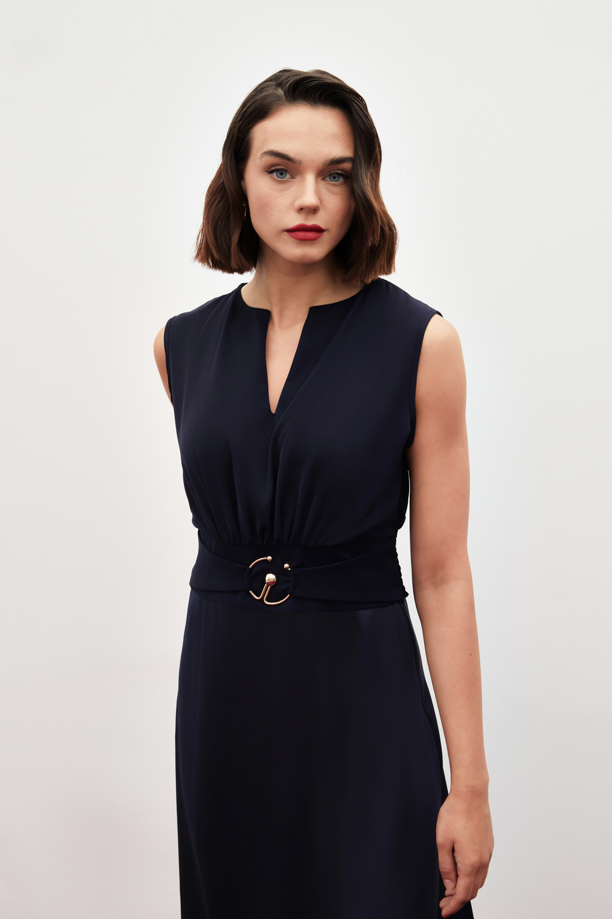 Toka Detaylı Kolsuz Bluz - LACİVERT