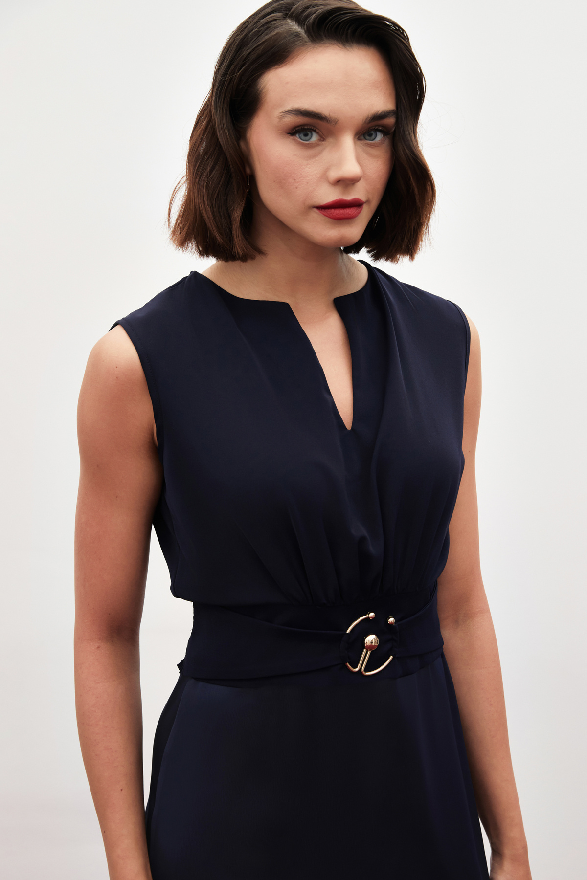 Toka Detaylı Kolsuz Bluz - LACİVERT