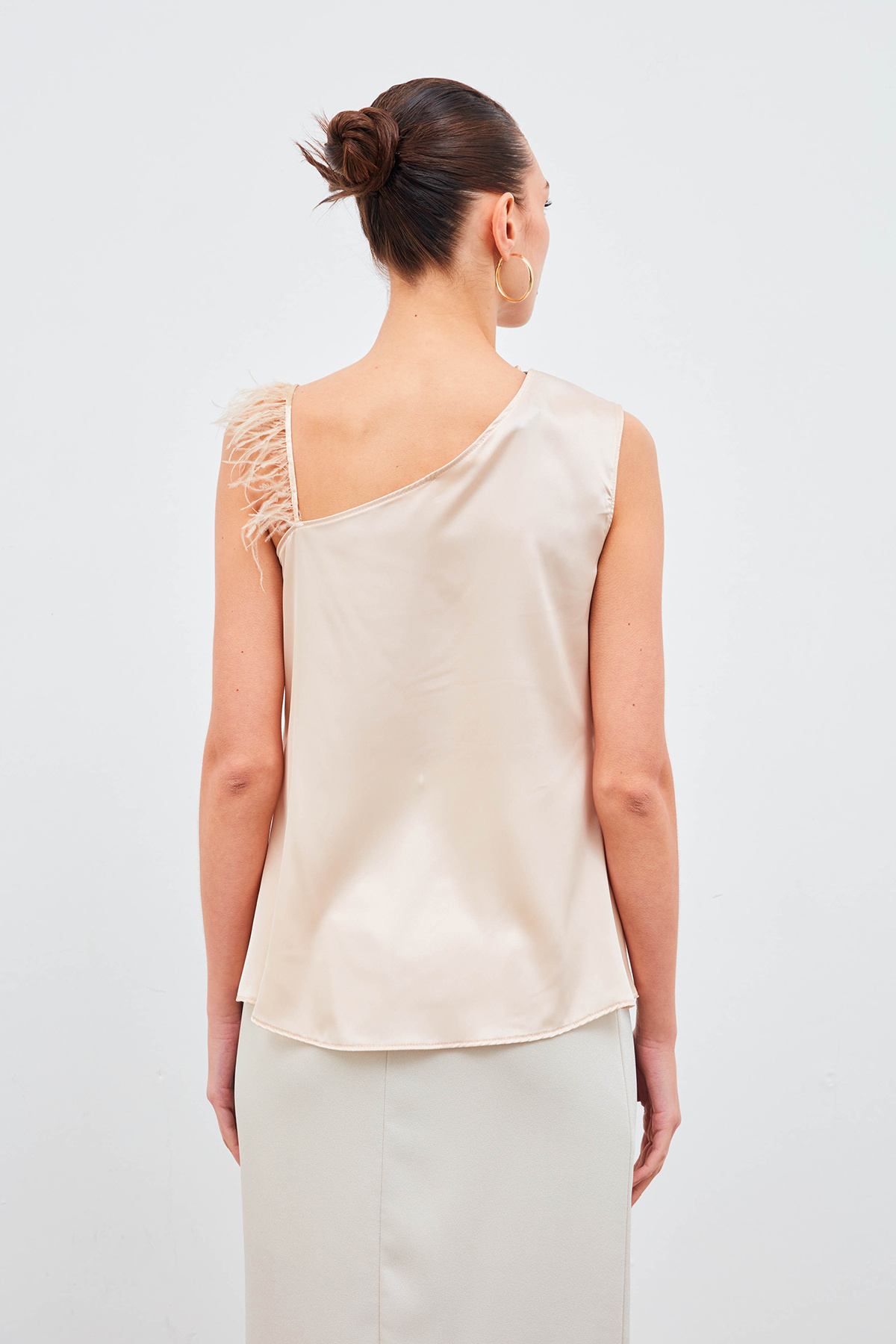 Tüh Askılı Degaje Bluz - BEJ