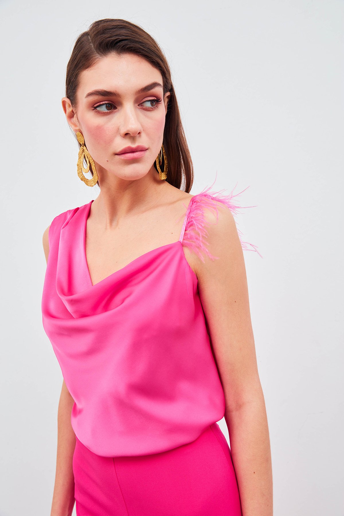 Tüh Askılı Degaje Bluz - FUŞYA