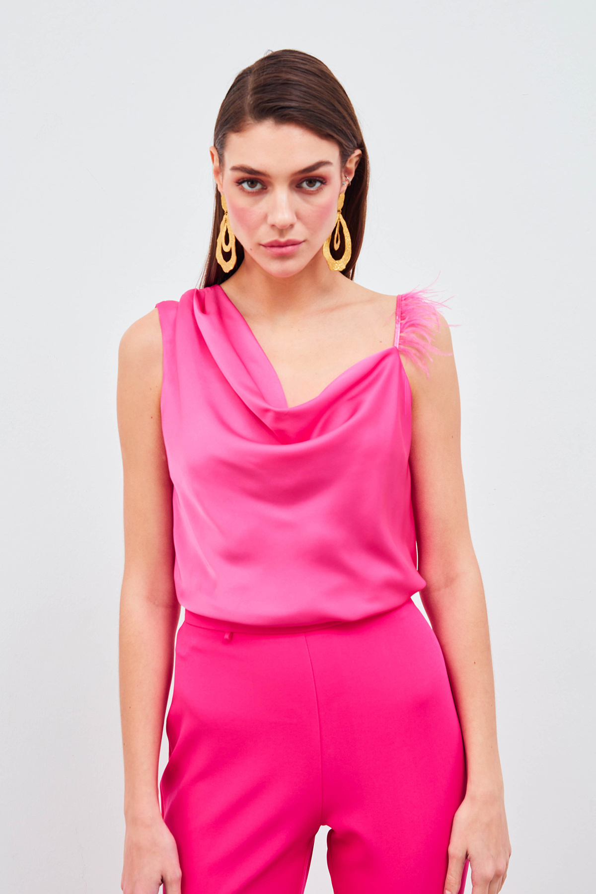 Tüh Askılı Degaje Bluz - FUŞYA