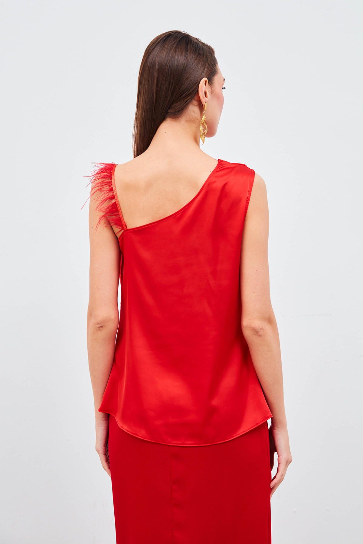 Tüh Askılı Degaje Bluz - KIRMIZI