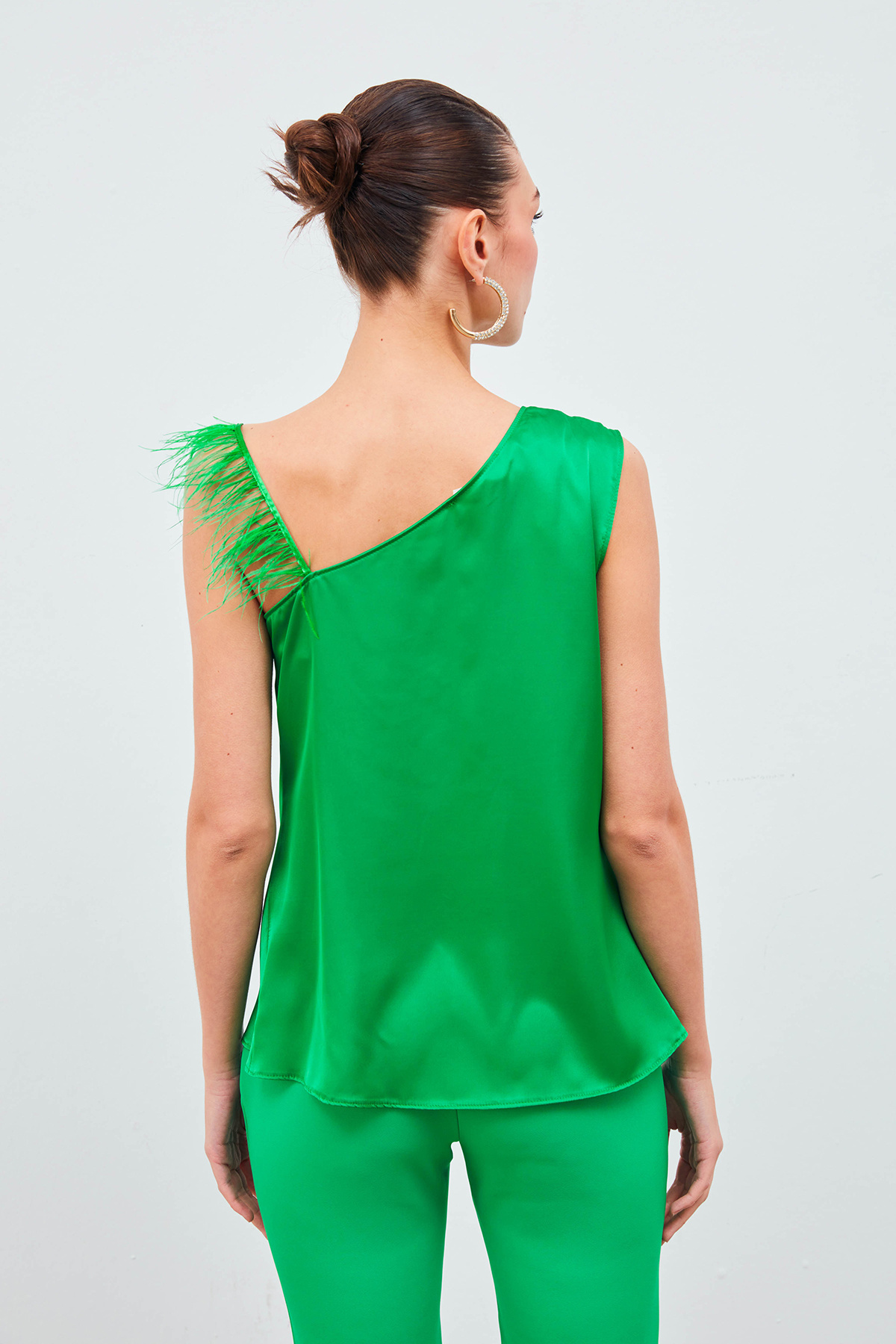 Tüh Askılı Degaje Bluz - YEŞİL