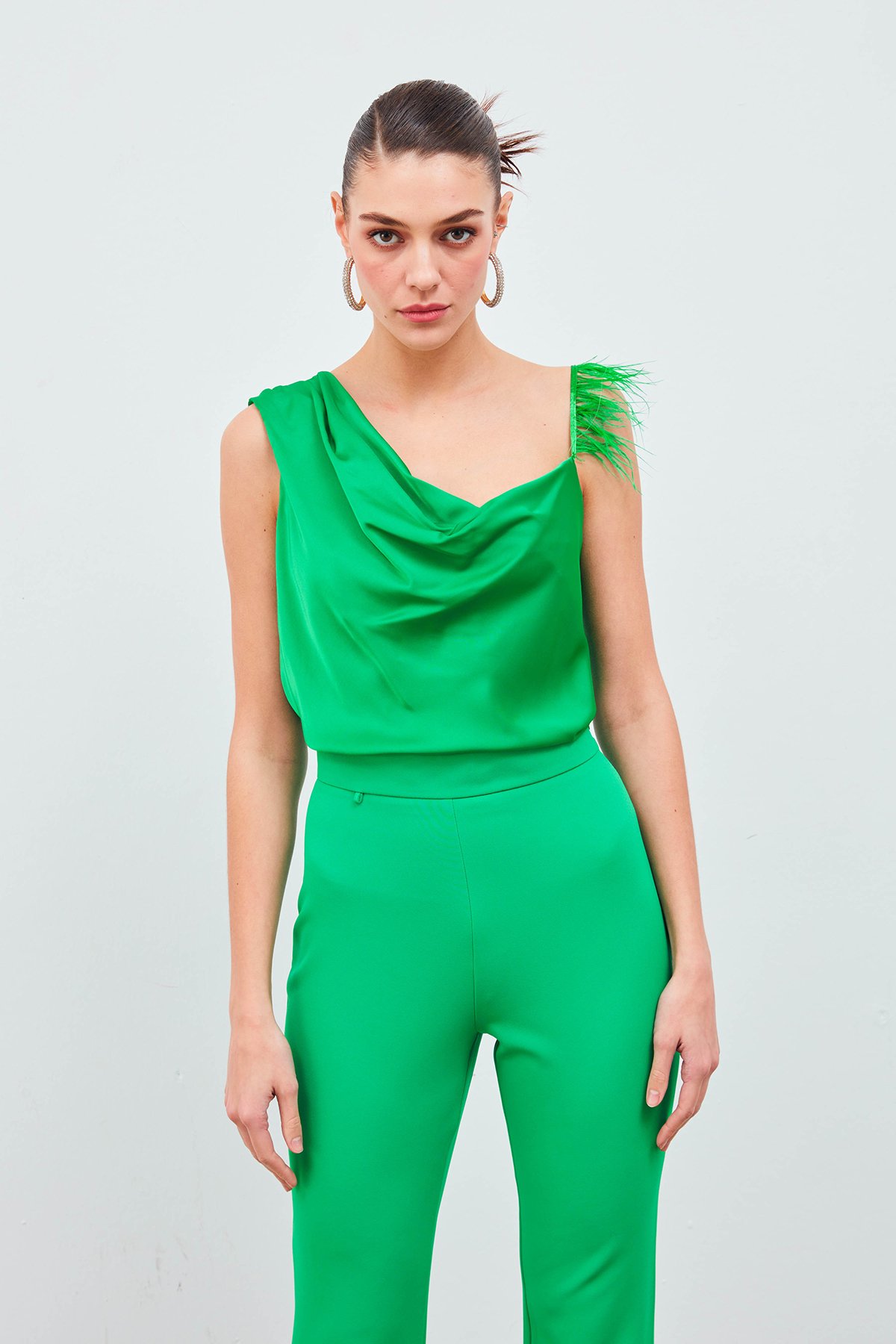 Tüh Askılı Degaje Bluz - YEŞİL