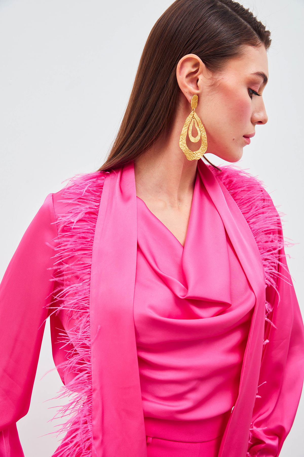 Tüy Detaylı Bluz - FUŞYA