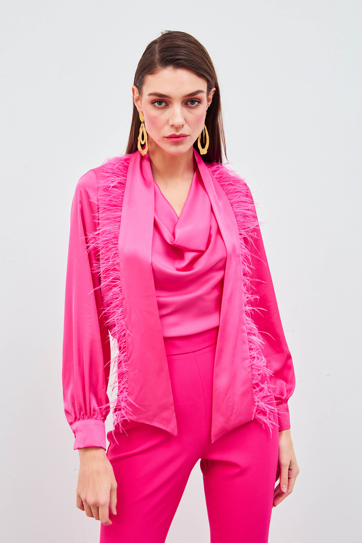 Tüy Detaylı Bluz - FUŞYA