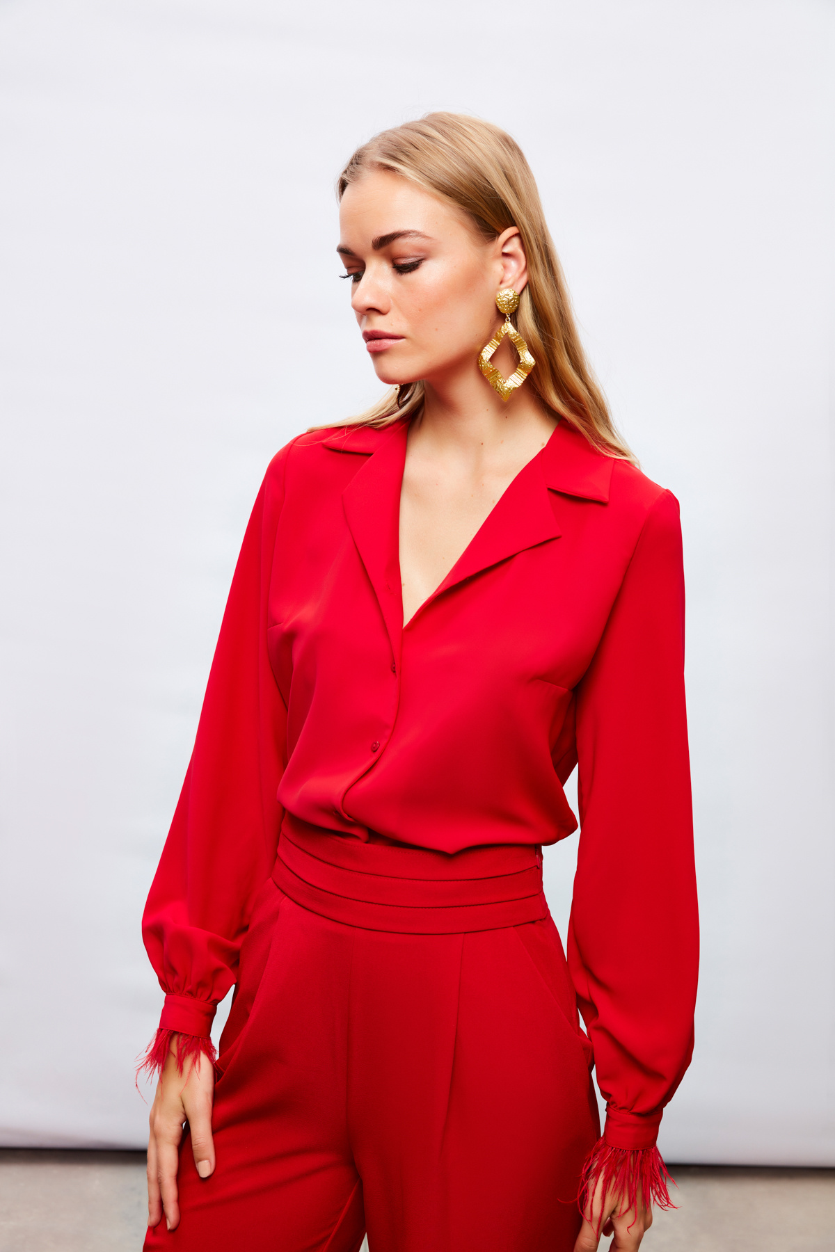 Tüy Detaylı Salaş Gömlek - KIRMIZI