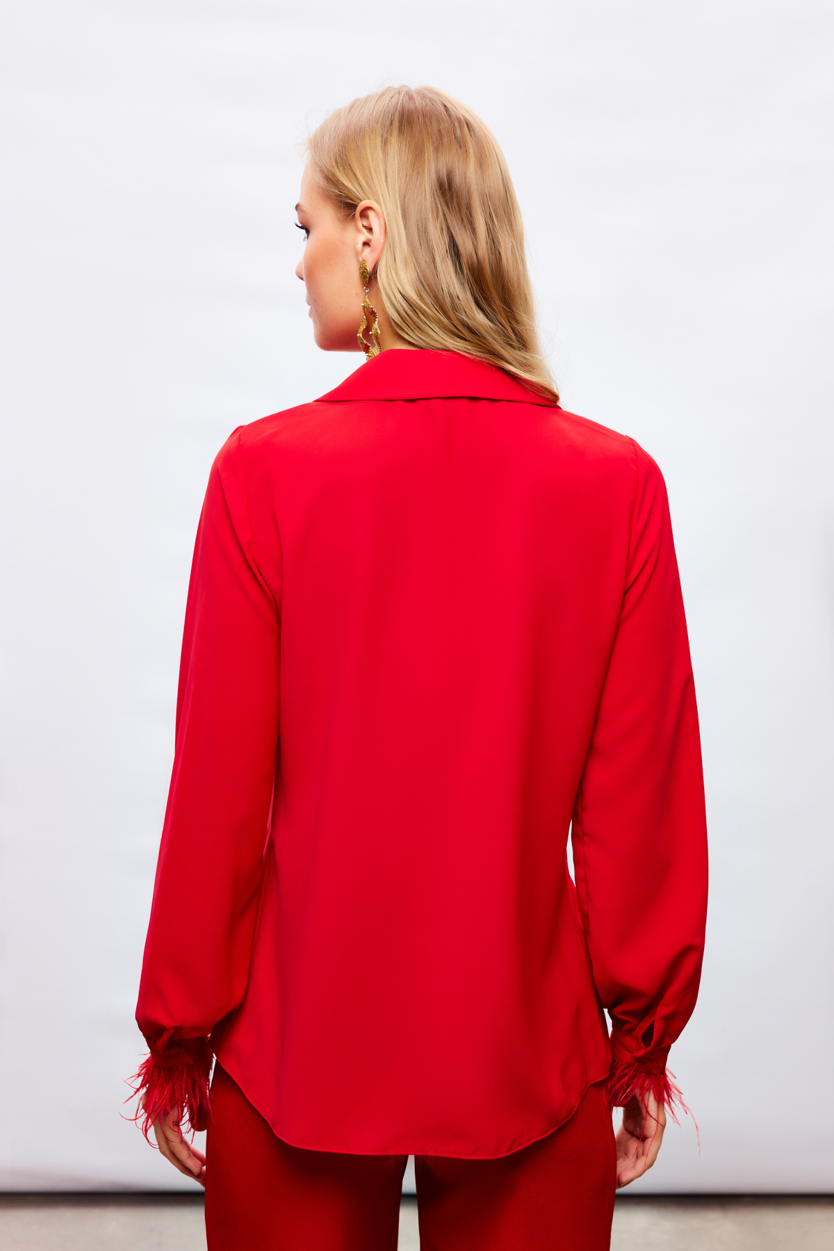 Tüy Detaylı Salaş Gömlek - KIRMIZI