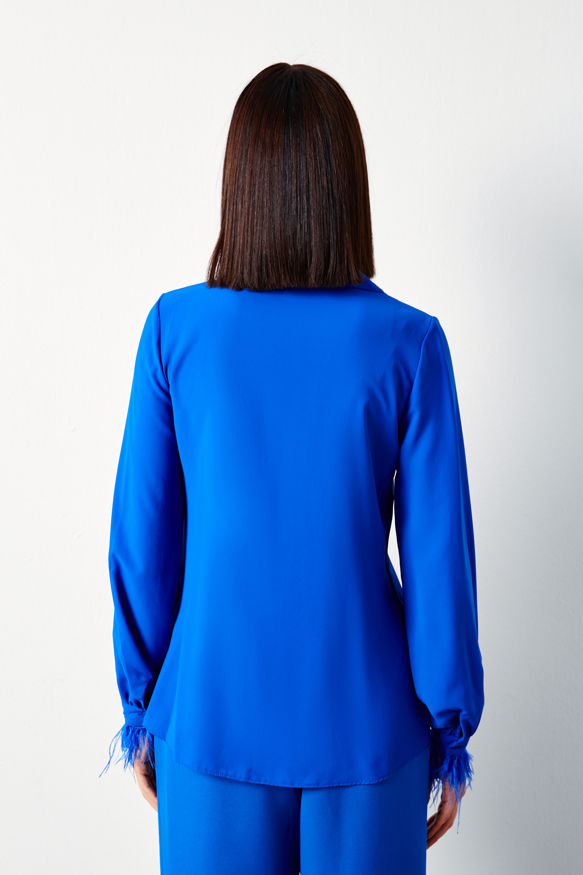 Tüy Detaylı Salaş Gömlek - SAX MAVİ