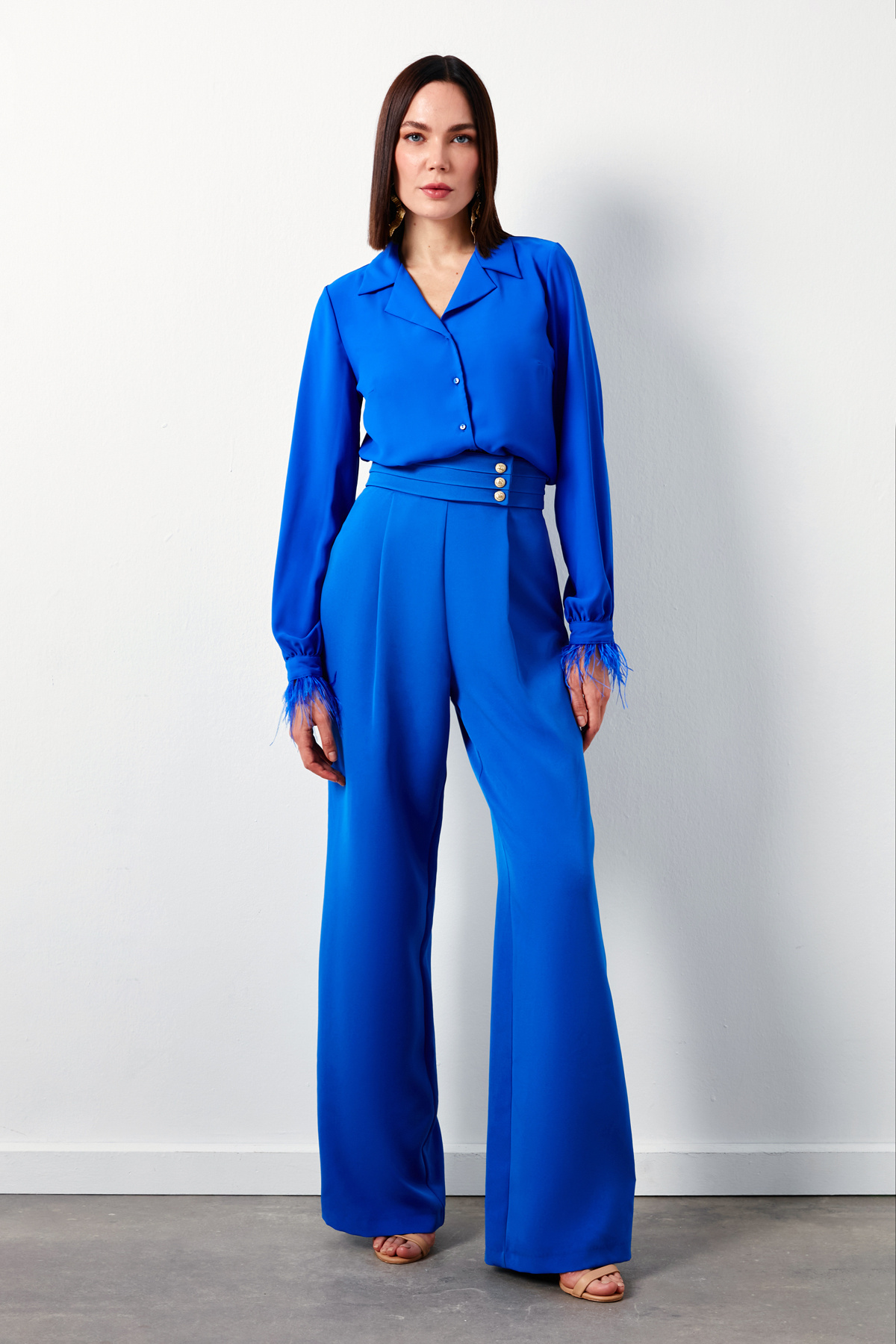 Tüy Detaylı Salaş Gömlek - SAX MAVİ