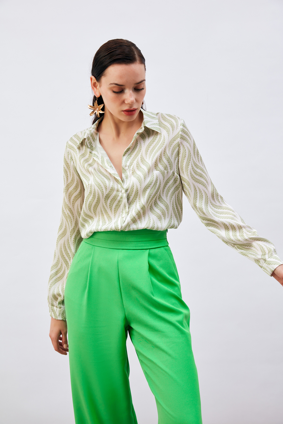 Uzun Desenli Gömlek - YEŞİL