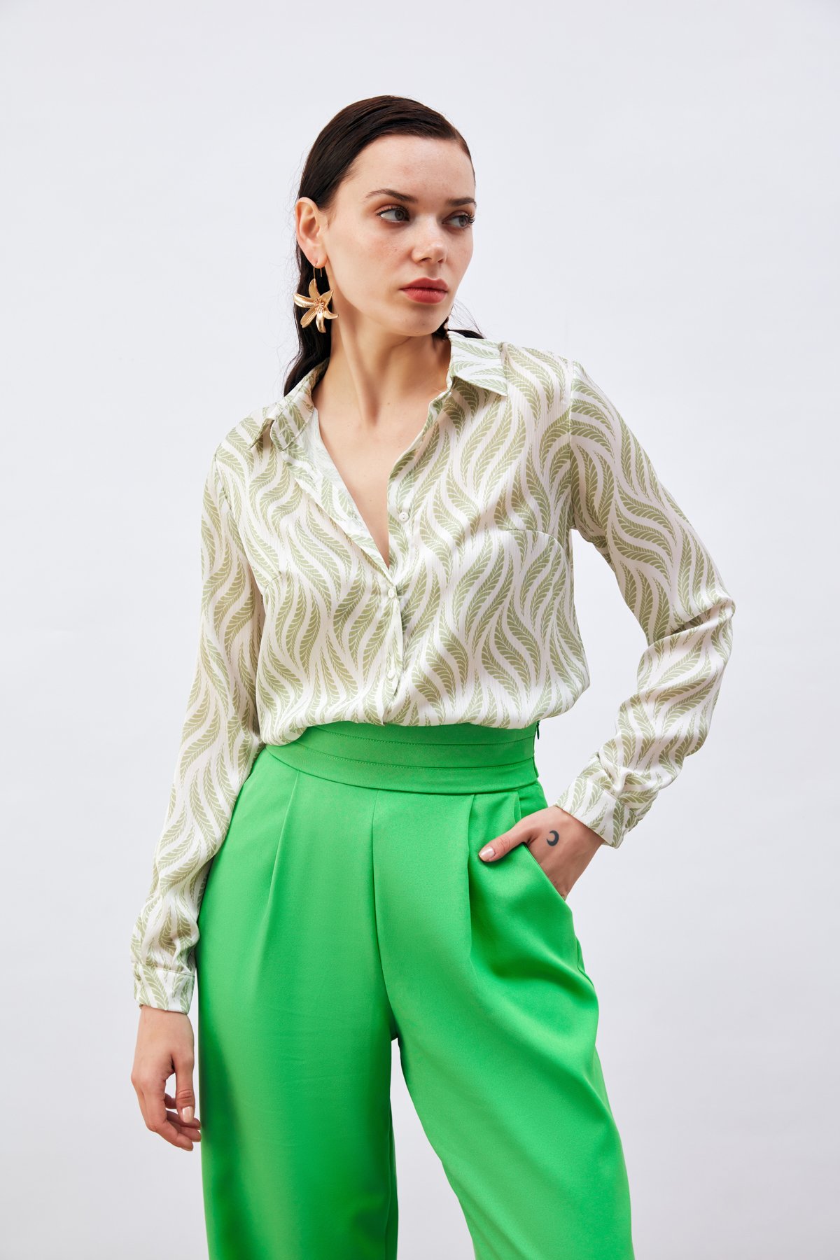 Uzun Desenli Gömlek - YEŞİL