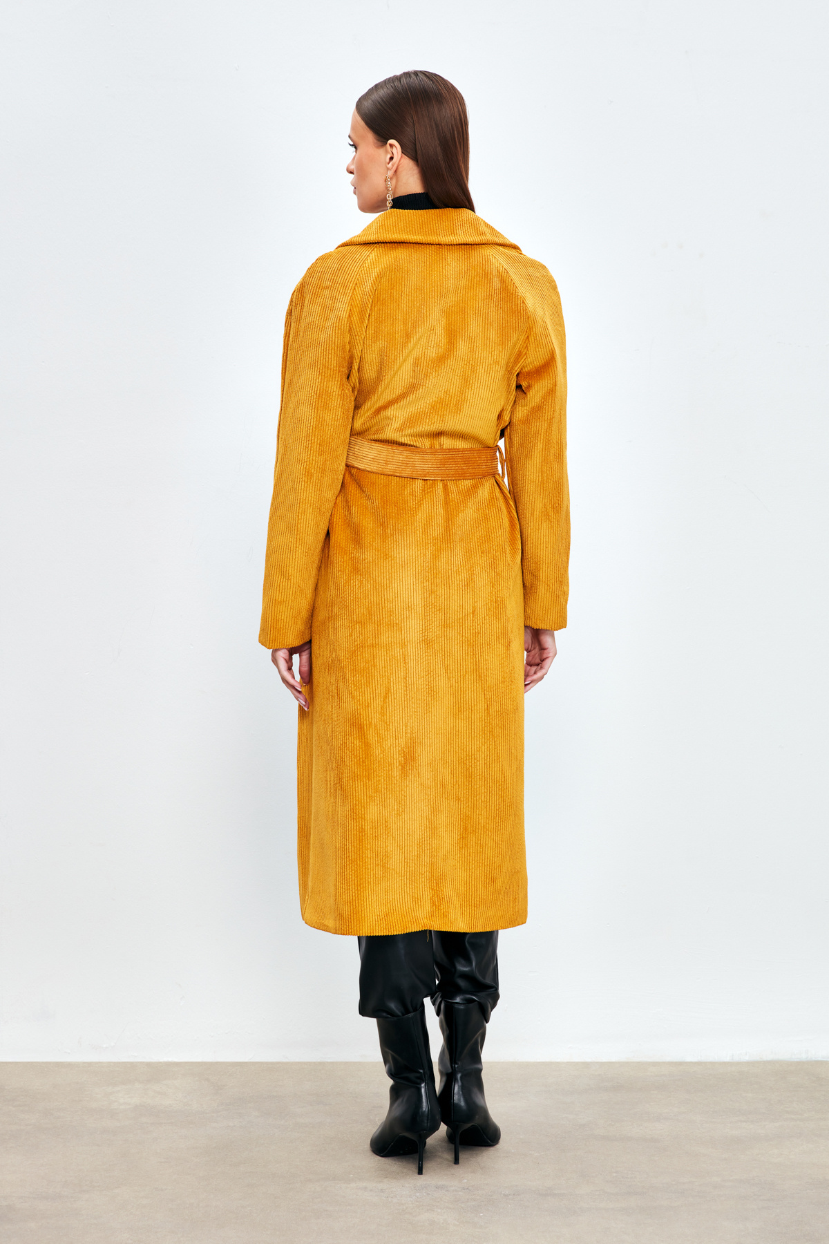 Uzun Kadife Trençkot - CAMEL