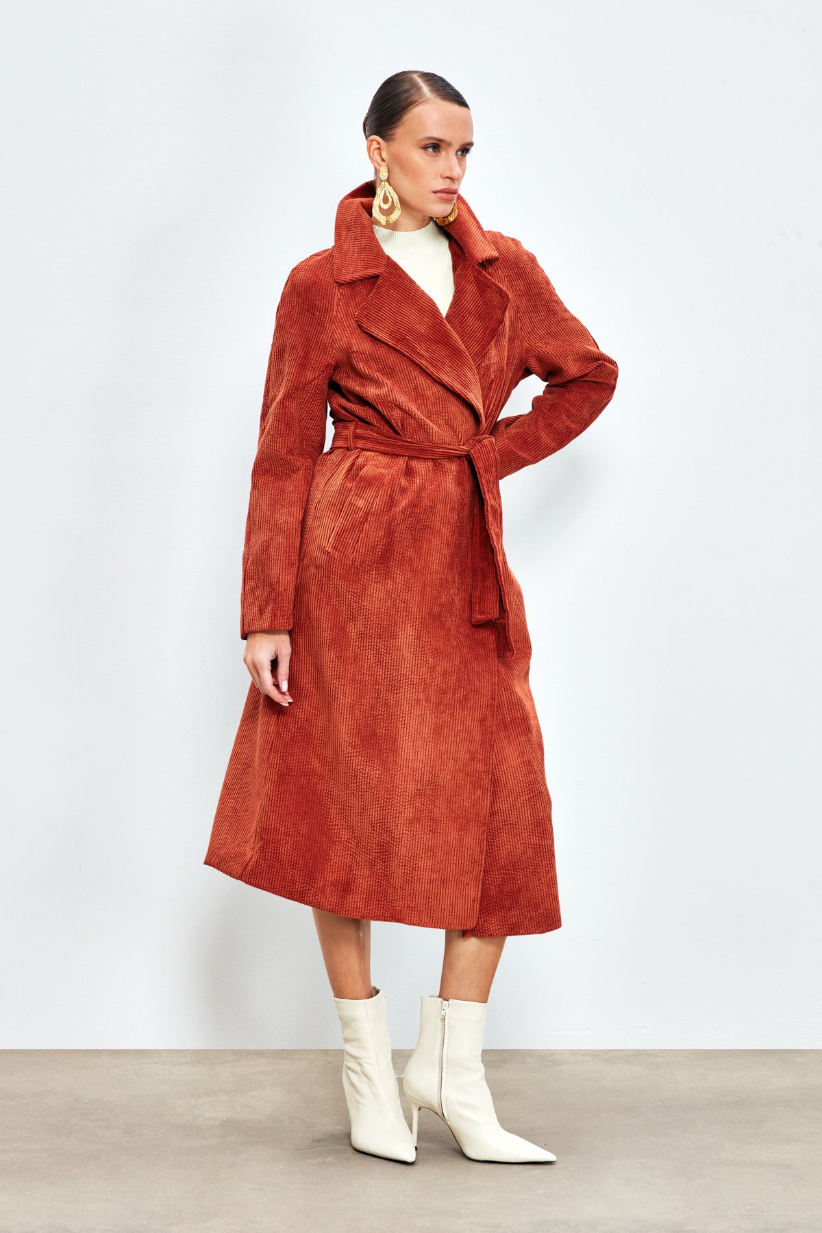 Uzun Kadife Trençkot - GUL KURUSU