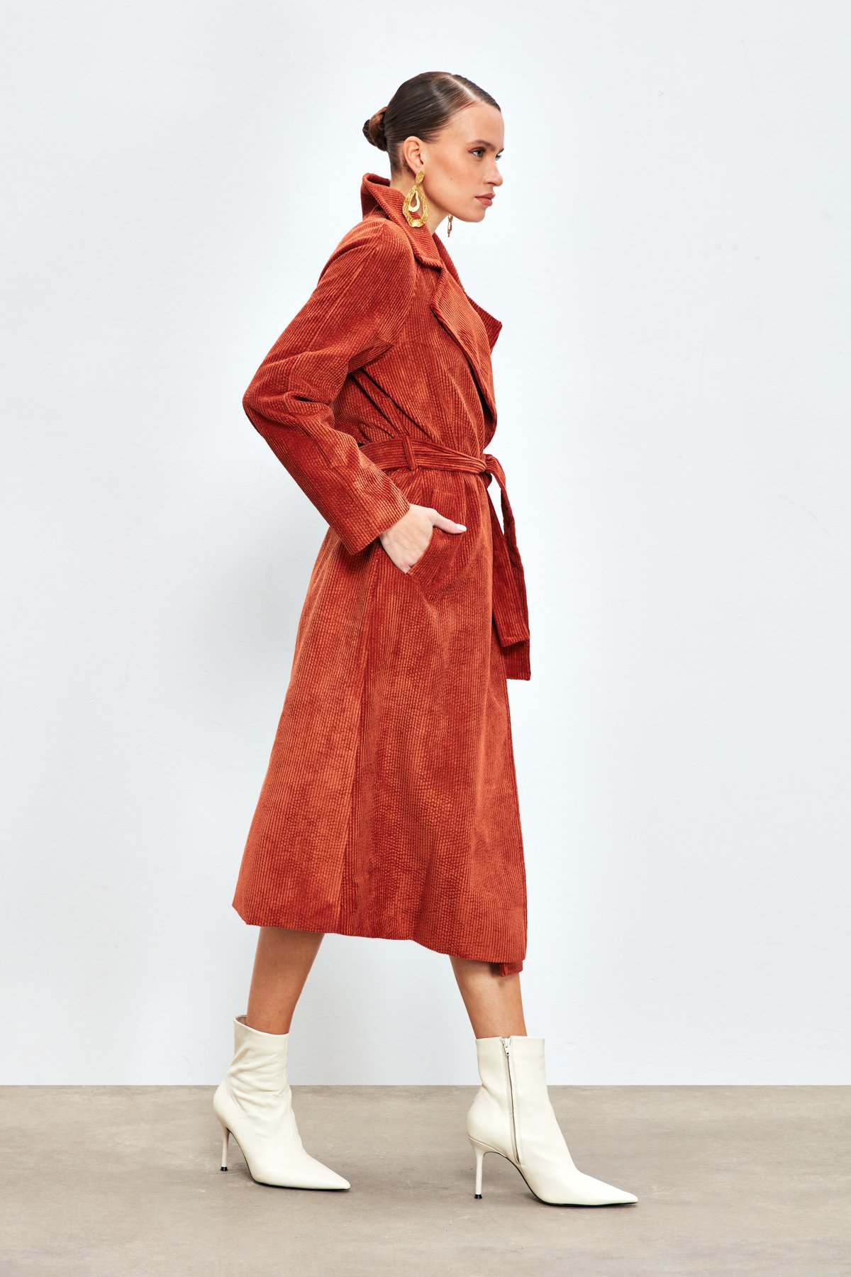 Uzun Kadife Trençkot - GUL KURUSU