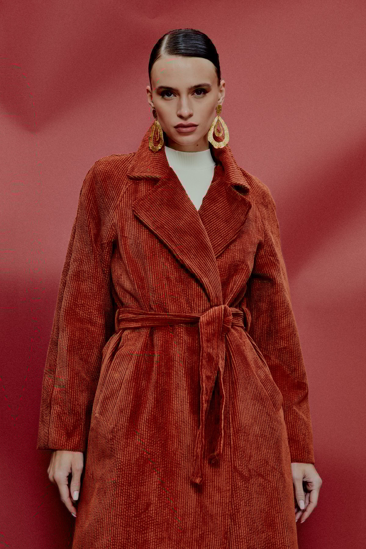 Uzun Kadife Trençkot - GUL KURUSU