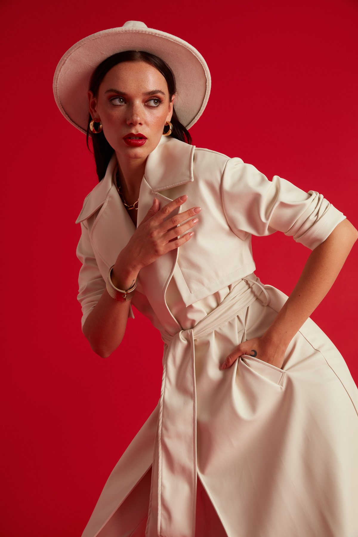 Long belted leather trench - ECRU