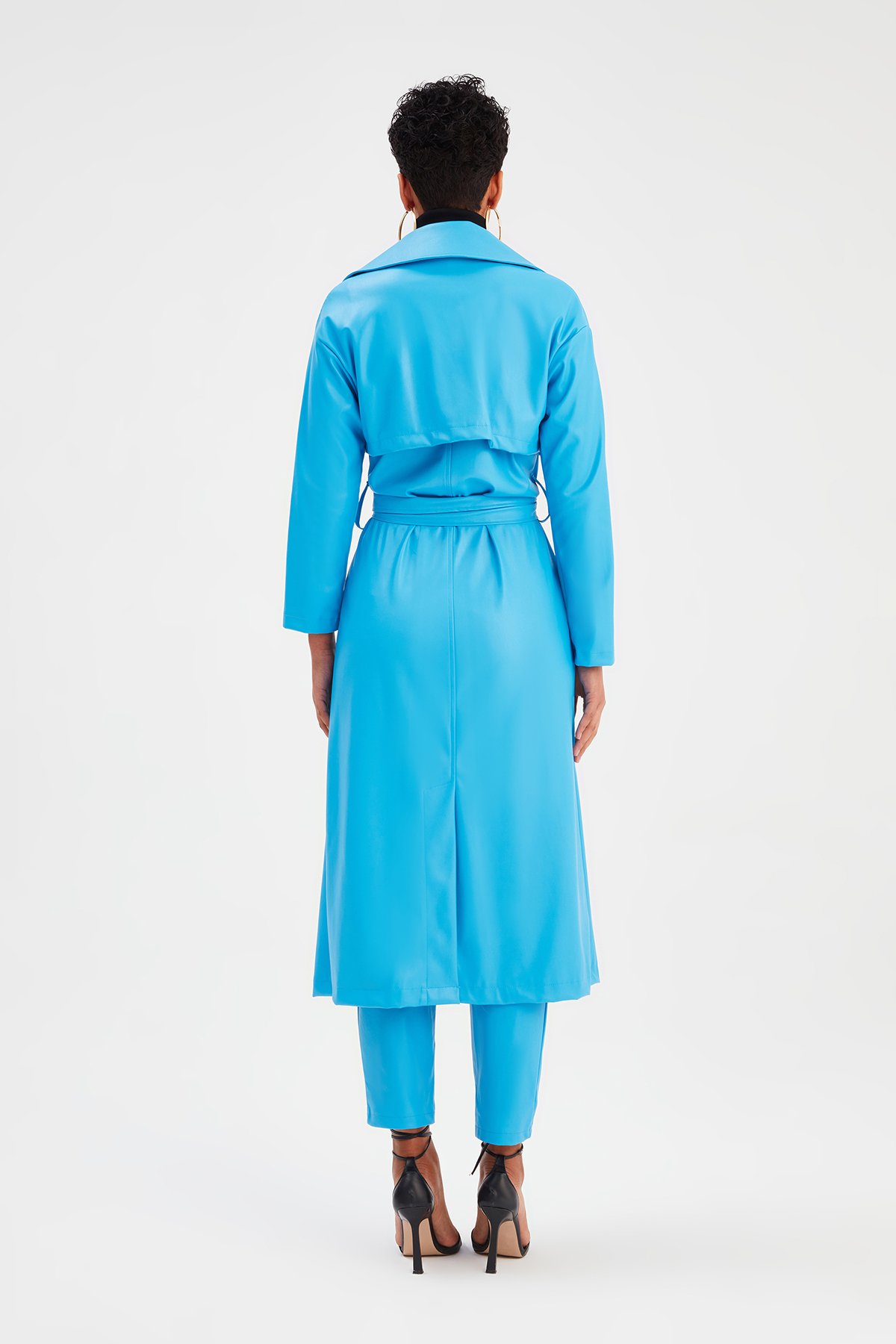 Uzun  kemerli deri  trenç - MAVİ