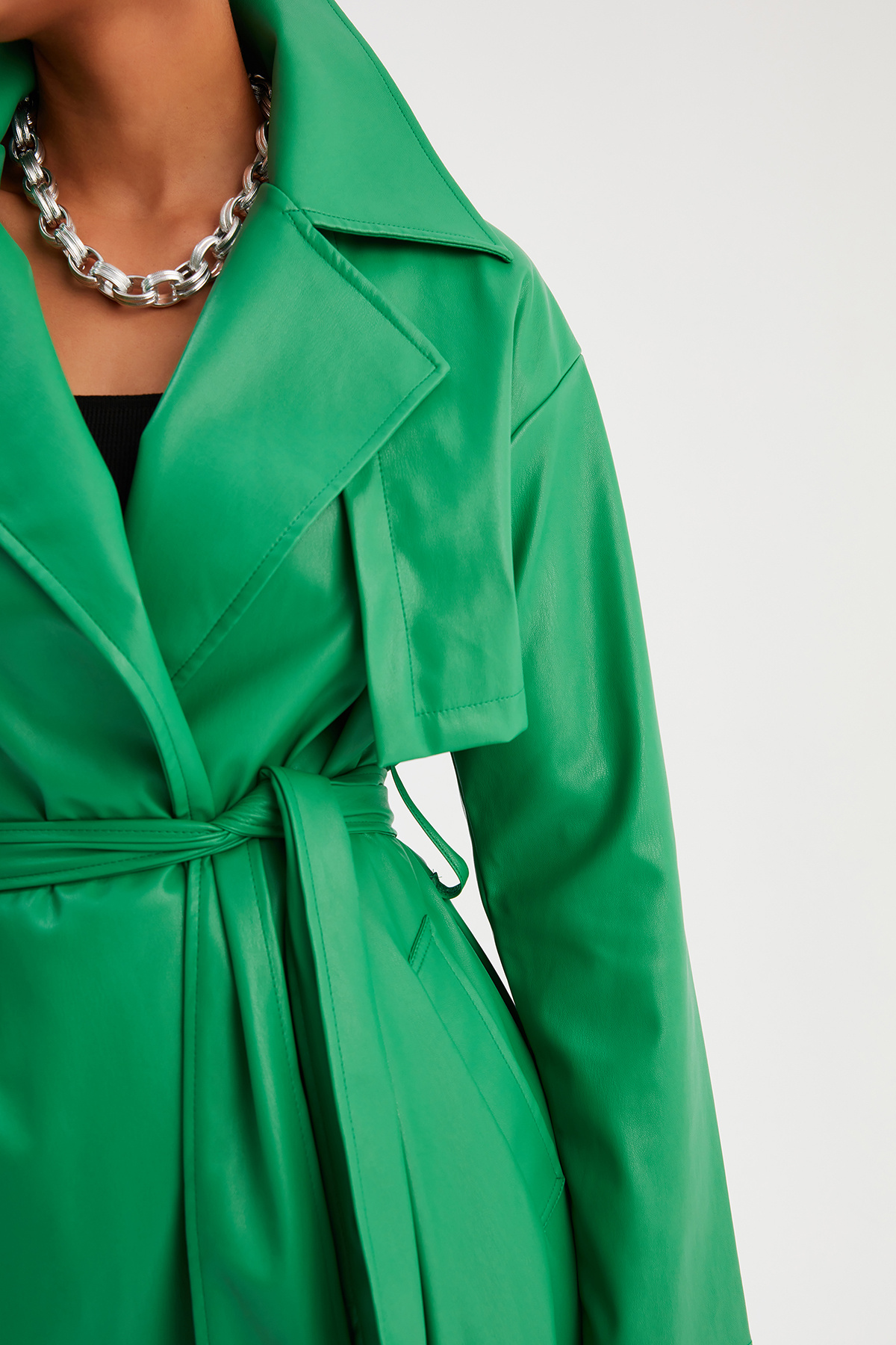 Uzun  kemerli deri  trenç - YEŞİL