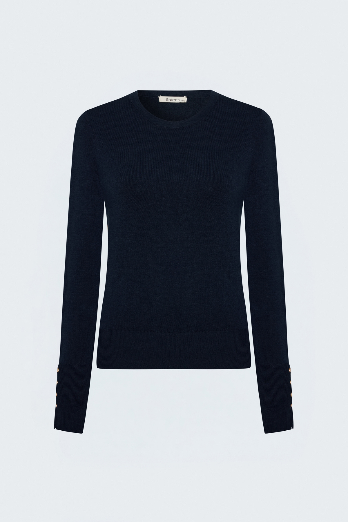 Long-Sleeve Knit Top with Snap-Button Detail - Blue