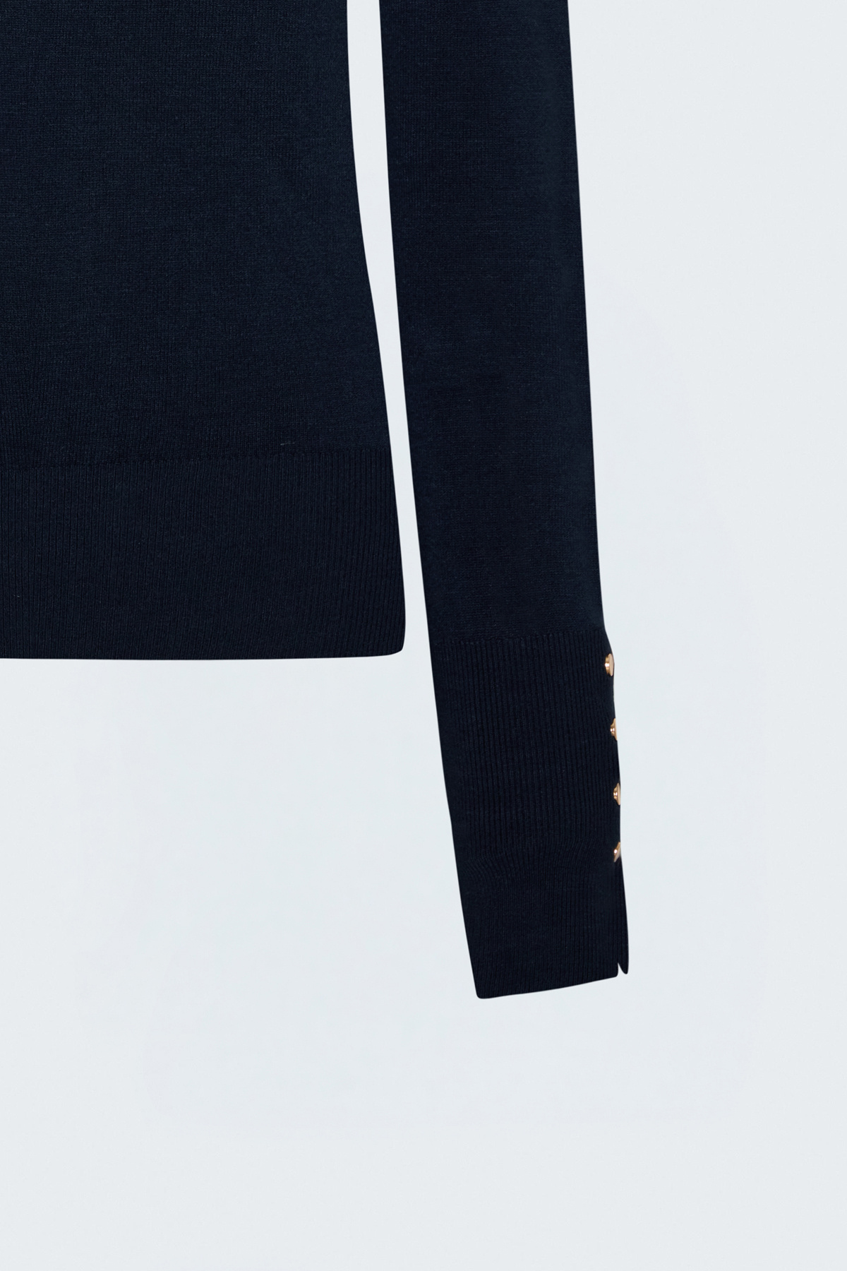 Long-Sleeve Knit Top with Snap-Button Detail - Blue