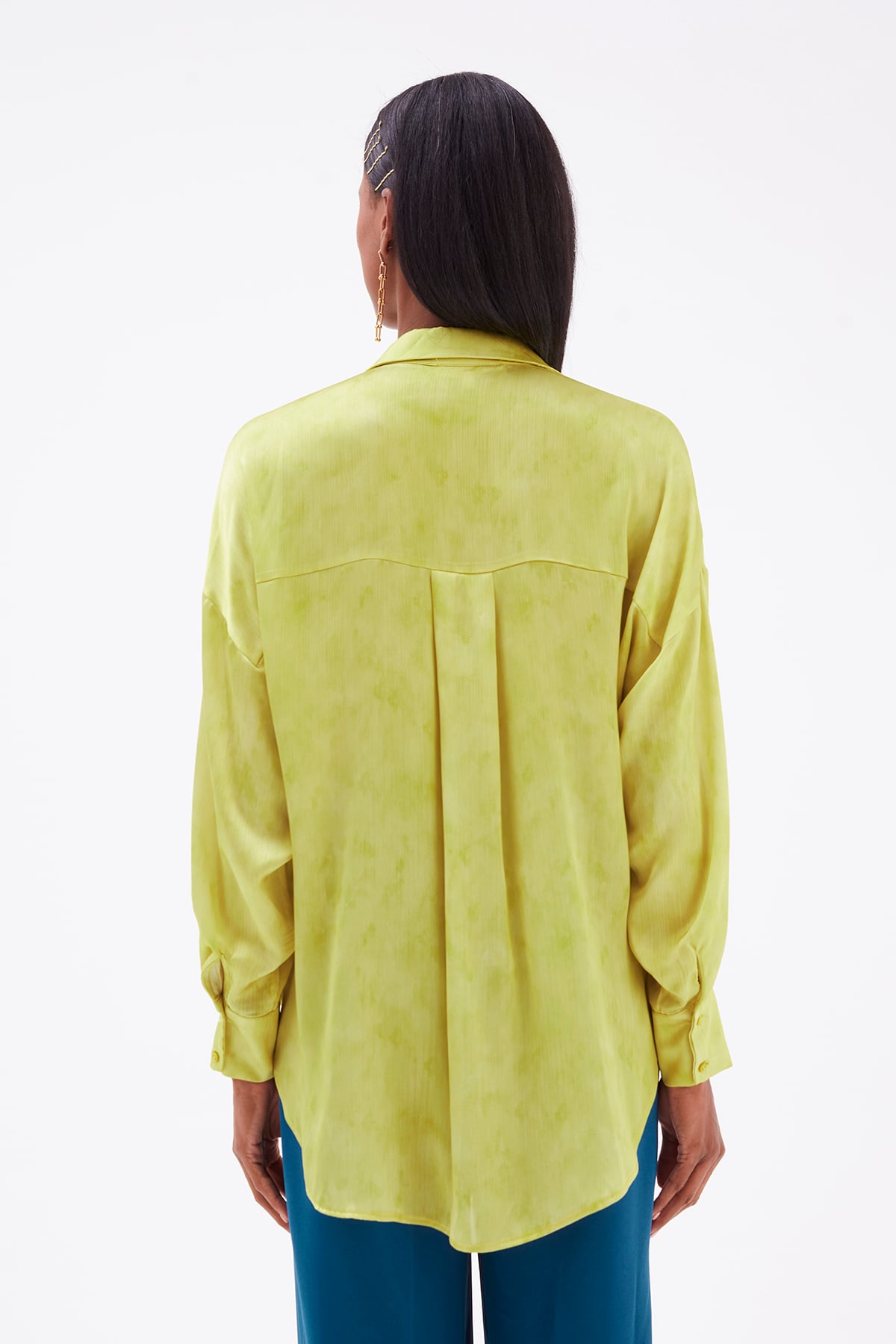 Uzun Oversize Gömlek - YAĞ YEŞİLİ