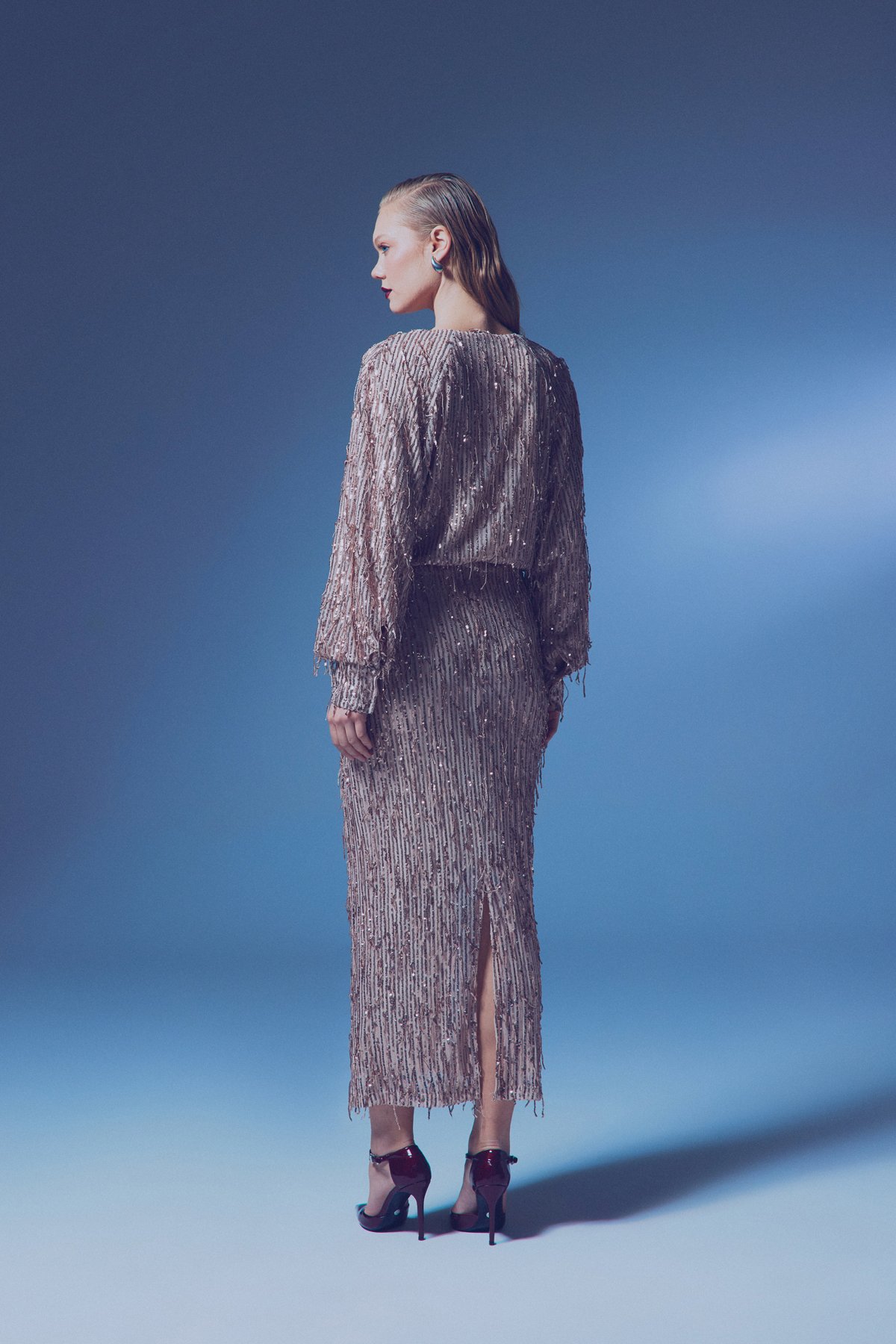 Uzun Payetli Etek - BAKIR