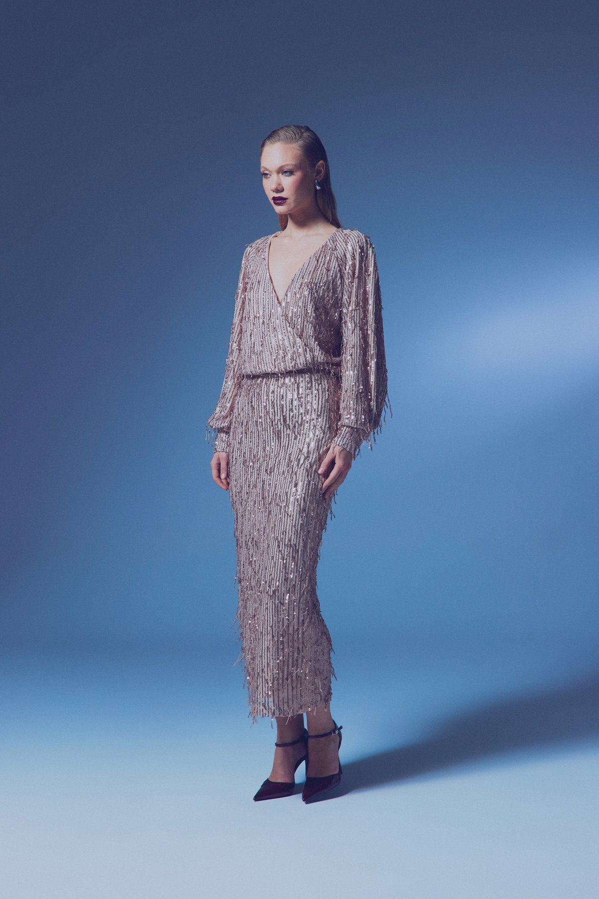 Uzun Payetli Etek - BAKIR