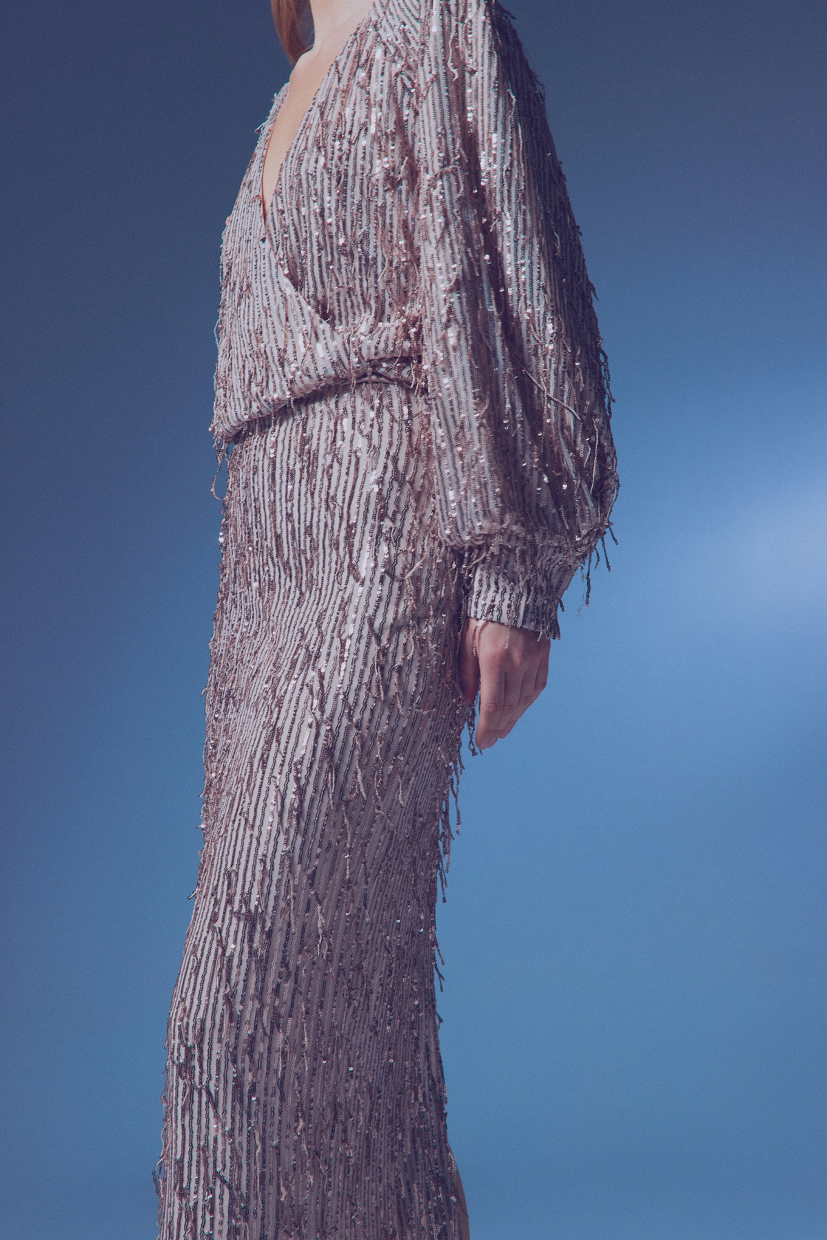 Uzun Payetli Etek - BAKIR