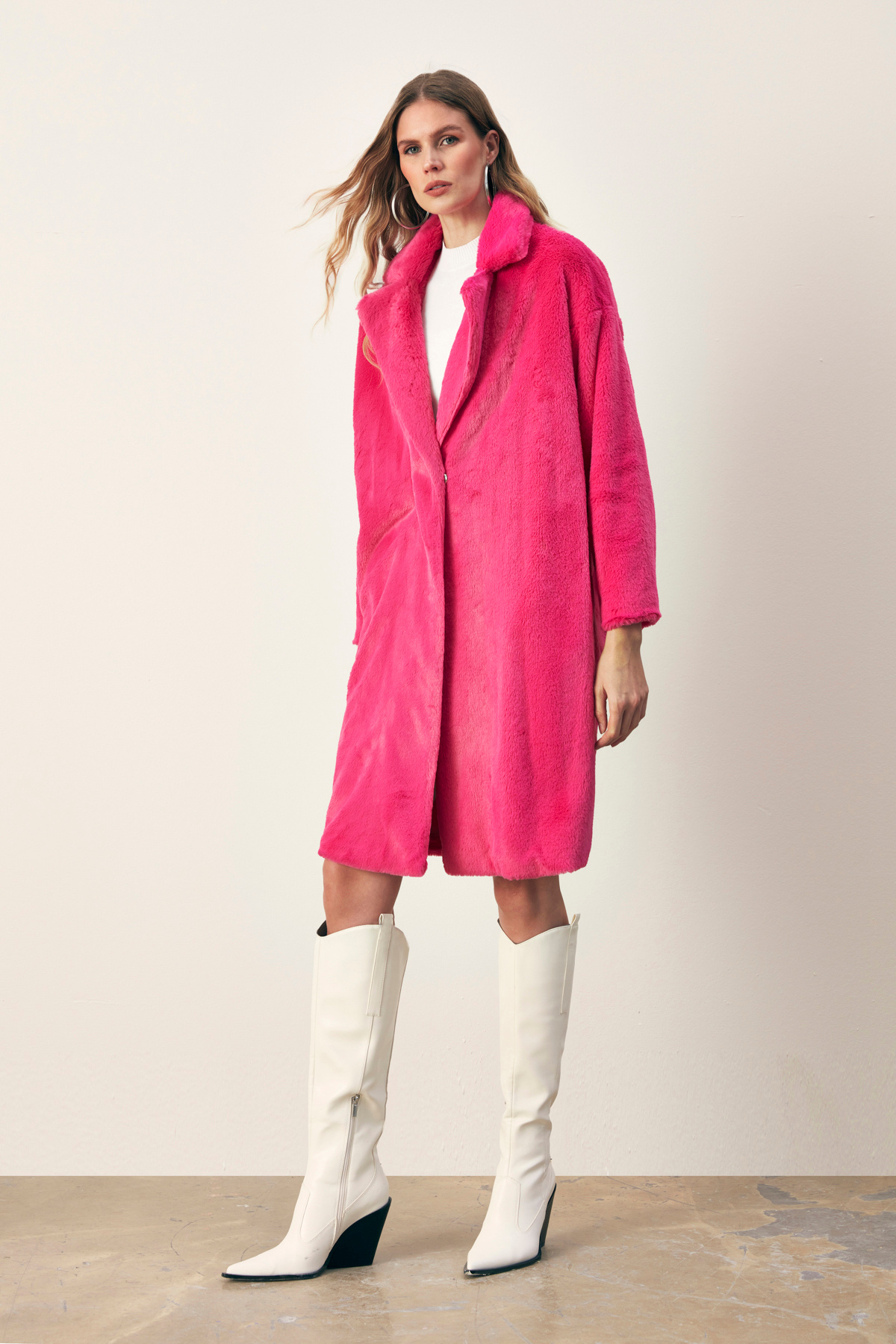 Pockets Long Plush Coat - FuchsIa