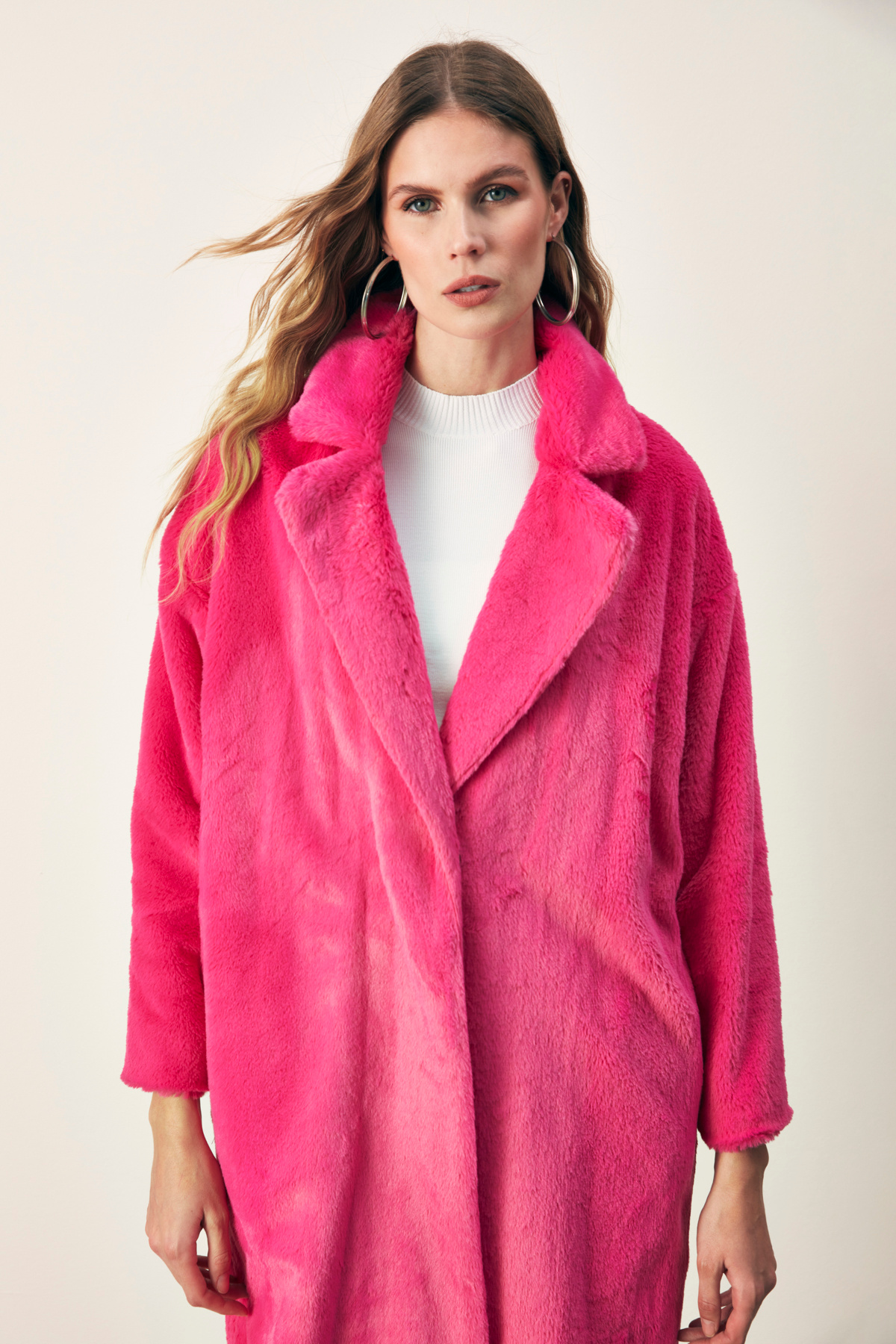 Pockets Long Plush Coat - FuchsIa