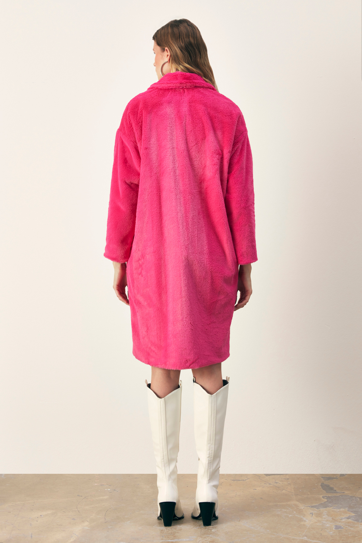 Pockets Long Plush Coat - FuchsIa