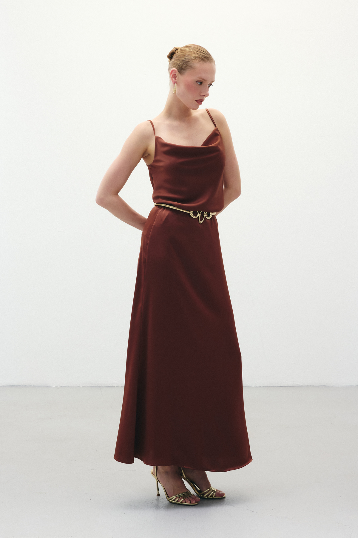 Long Satin Skirt - Brown