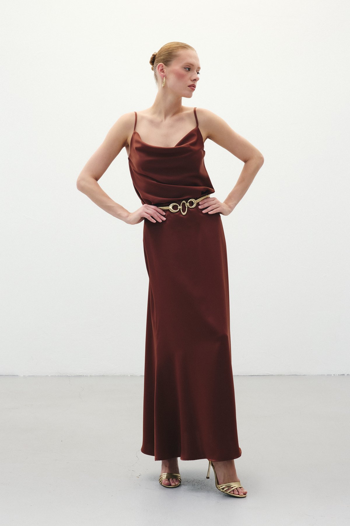 Long Satin Skirt - Brown