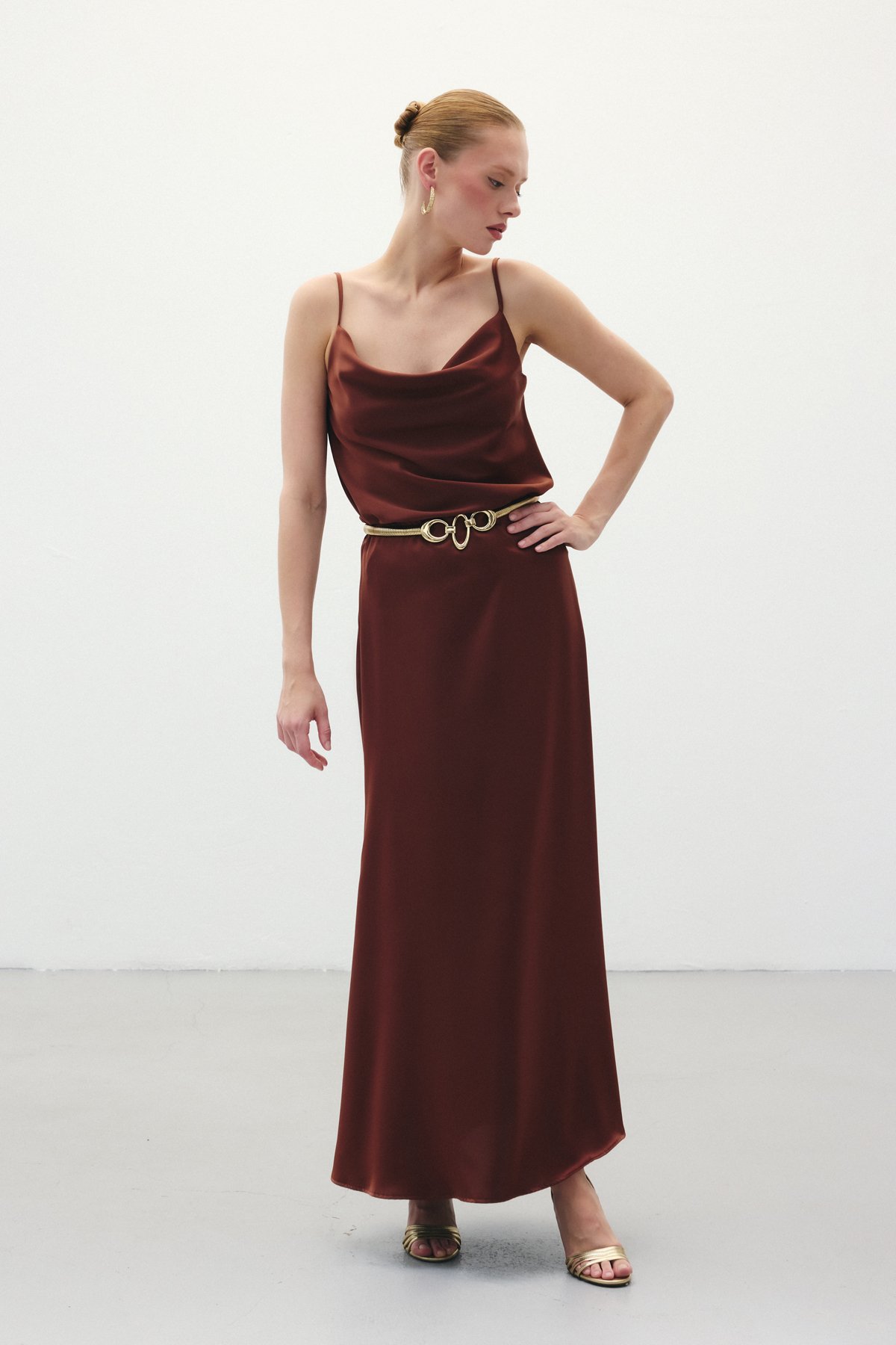 Long Satin Skirt - Brown