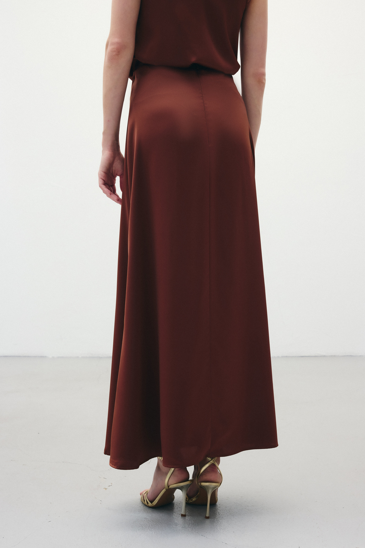 Long Satin Skirt - Brown