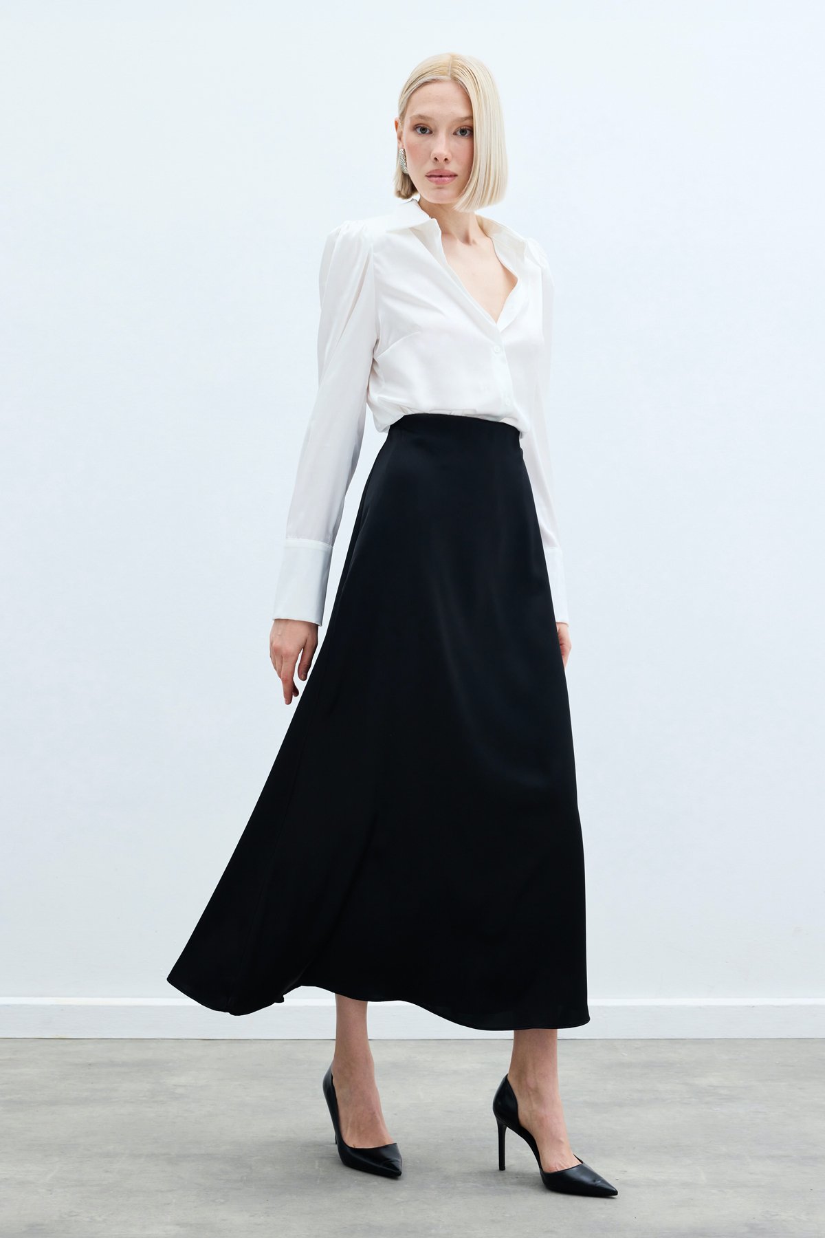 Long Satin Skirt - Black