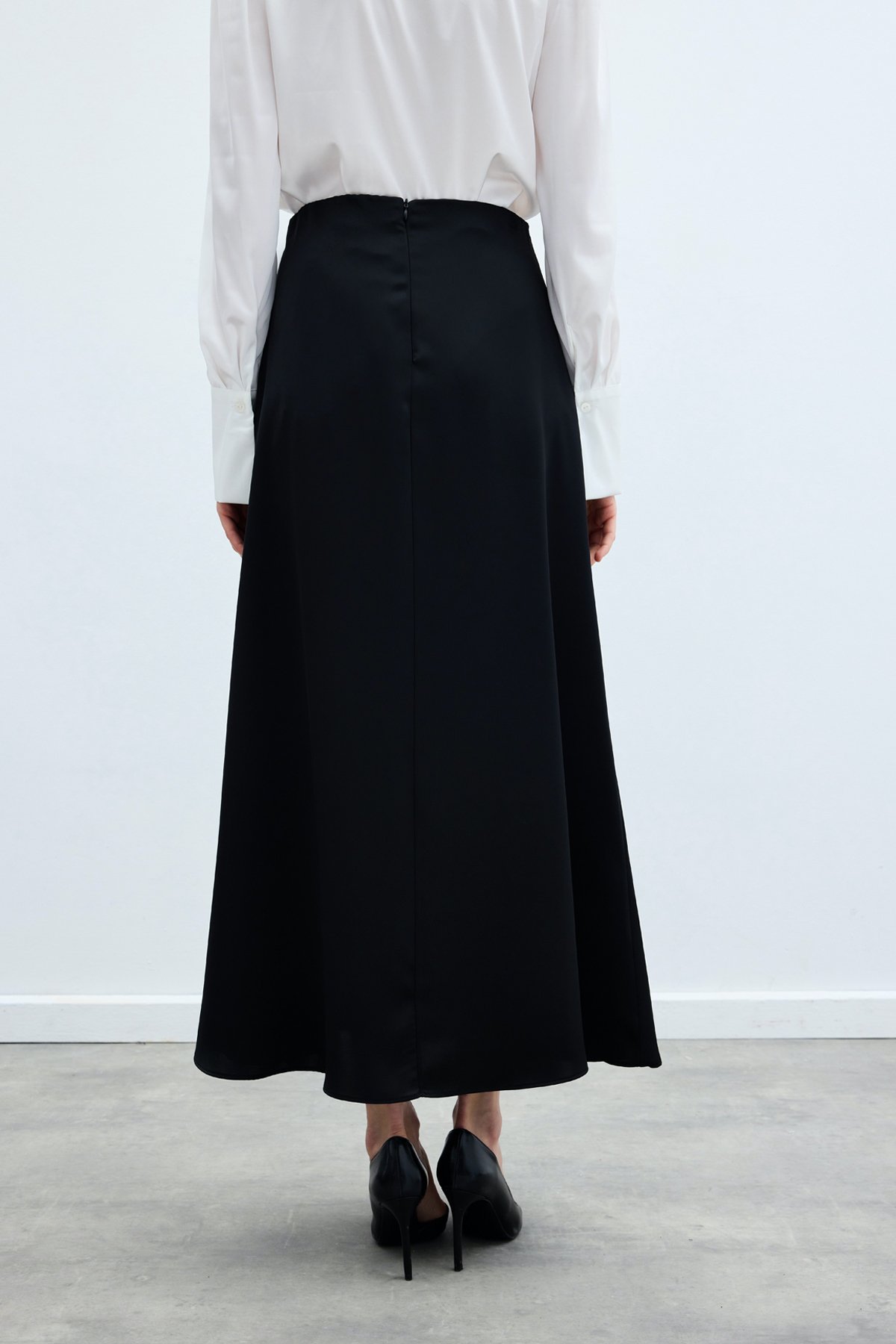Long Satin Skirt - Black