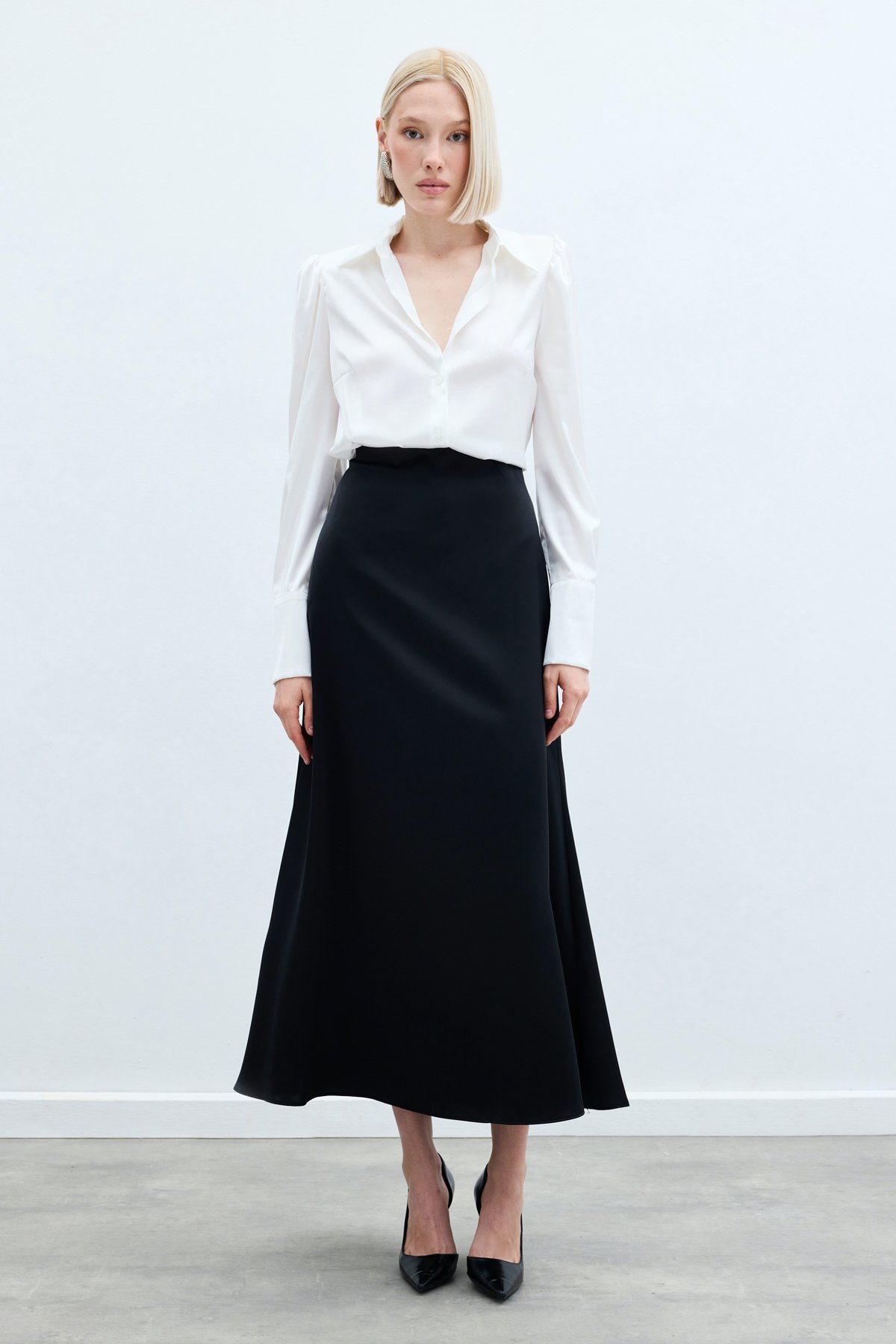 Long Satin Skirt - Black