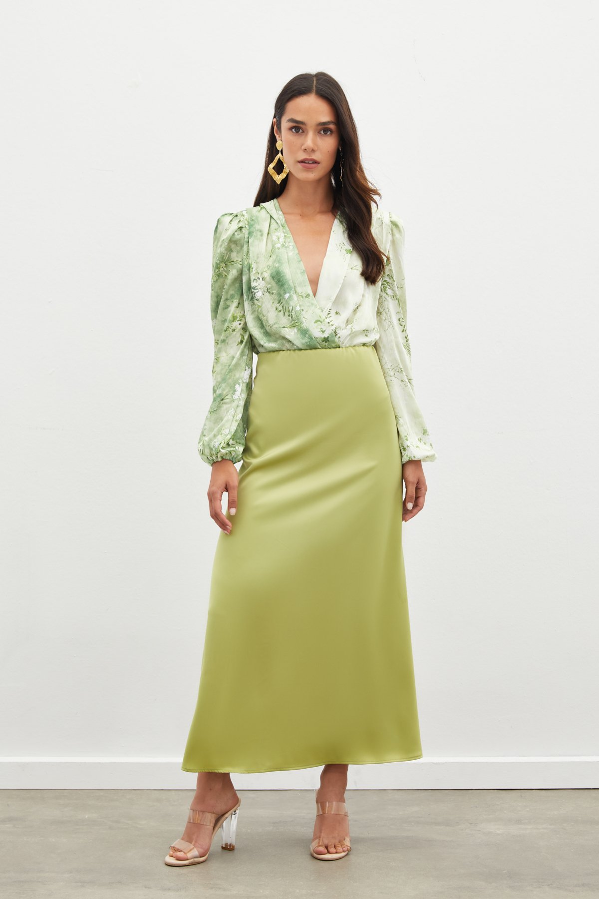 Uzun Saten Etek - YAĞ YEŞİLİ
