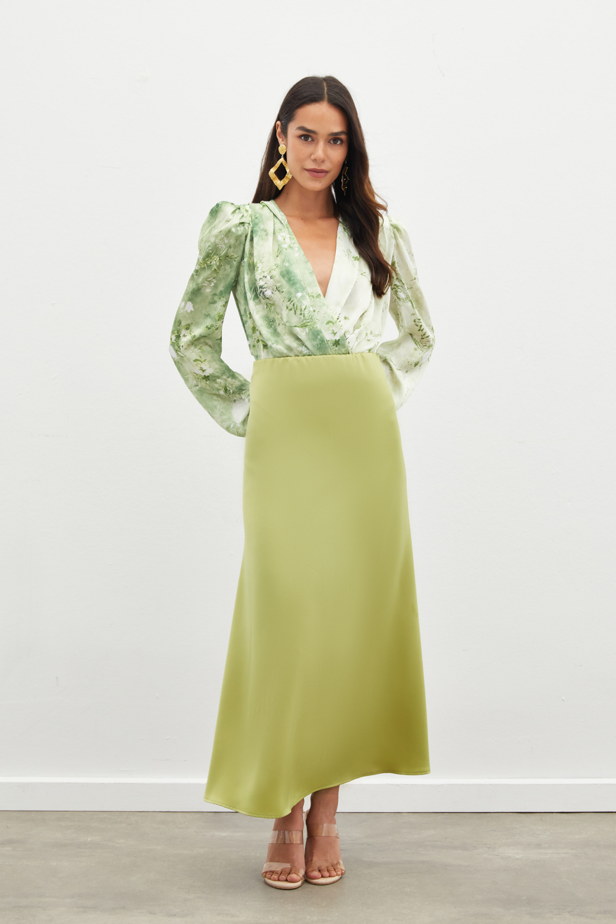 Uzun Saten Etek - YAĞ YEŞİLİ